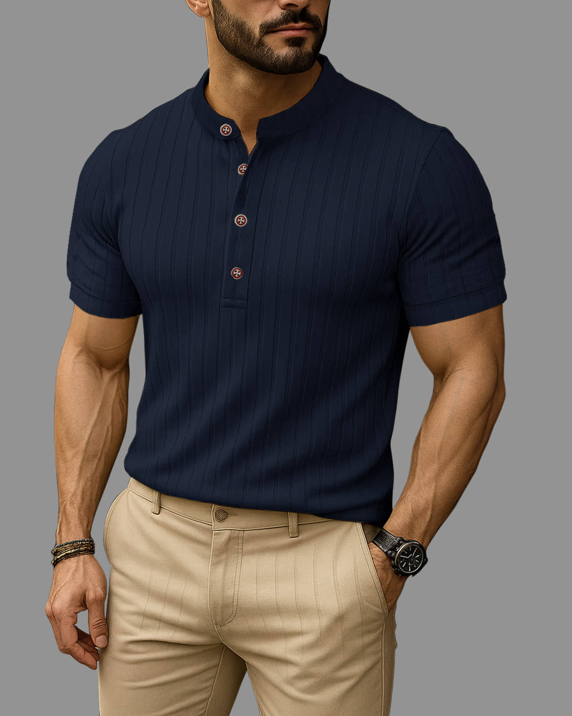 Eyebogler Men Cotton Blend Regular Fit Striped T-Shirt ( Blue )