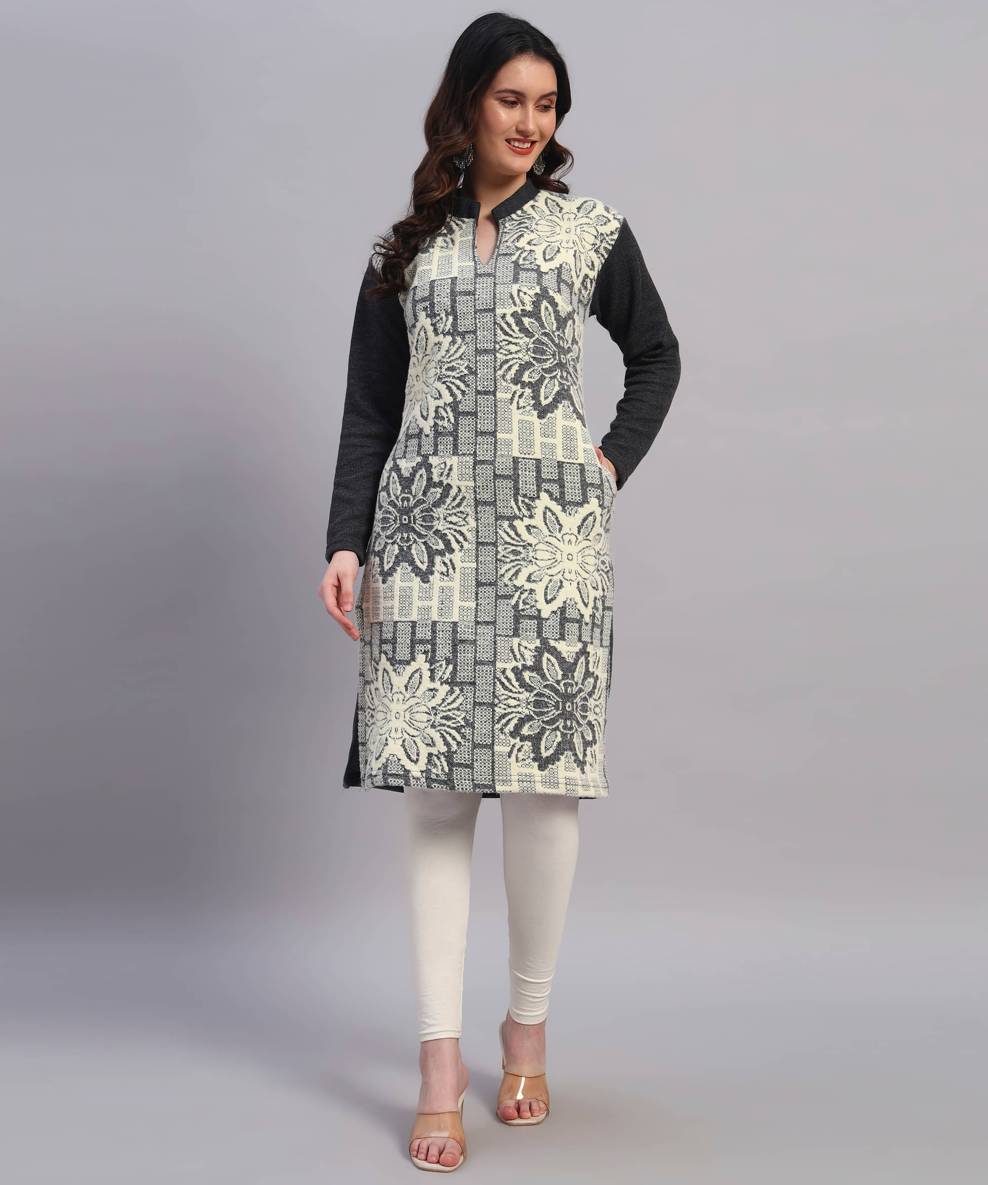     			GRAND MALBORK Women Woollen Printed A-line Kurti ( Grey )