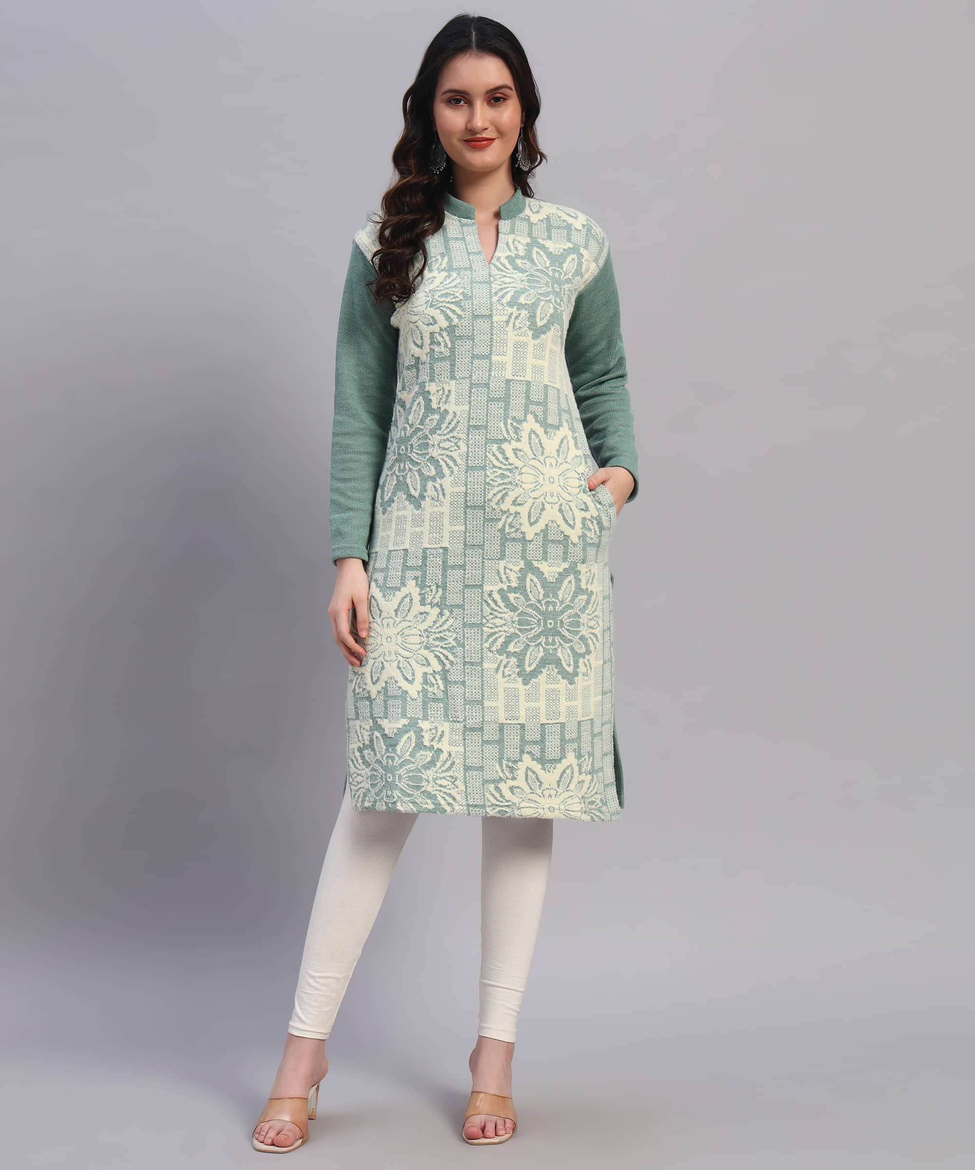     			GRAND MALBORK Women Woollen Printed A-line Kurti ( LIGHT GREEN )
