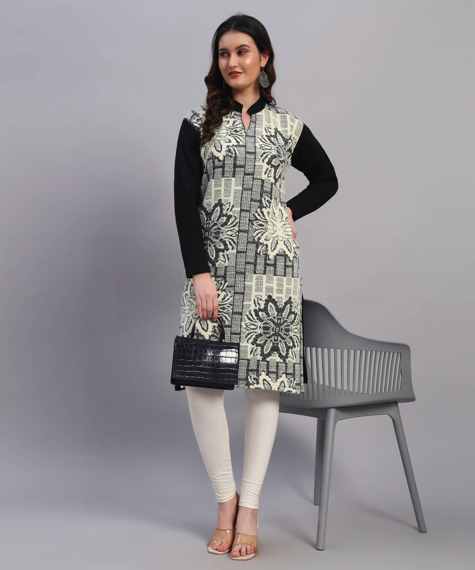     			GRAND MALBORK Women Woollen Printed A-line Kurti ( BLACK )