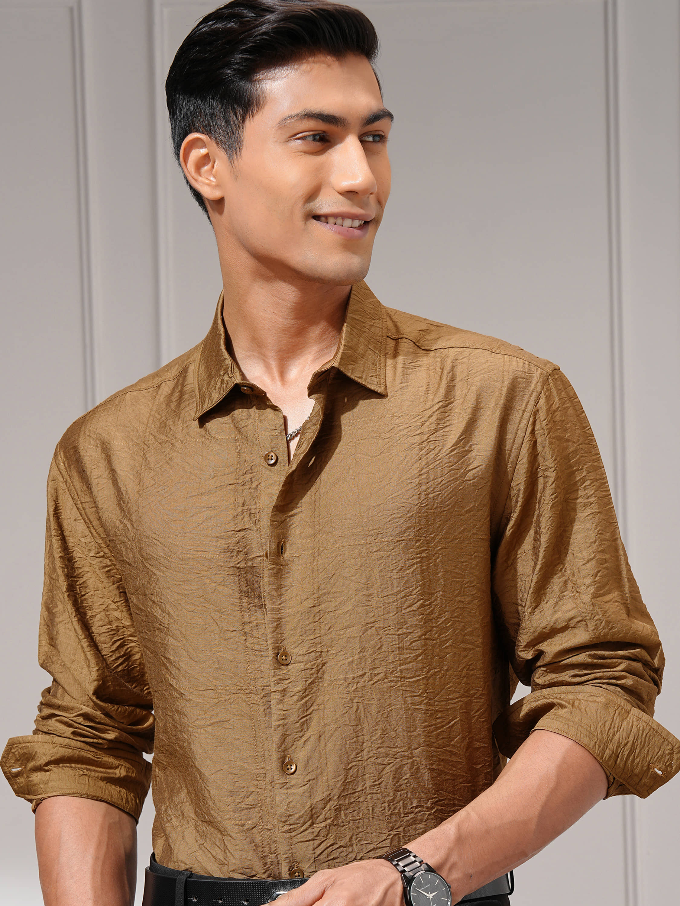 Highlander 100% Cotton Slim Fit Checks Full Sleeves Men's Casual Shirt - Brown ( Pack of 1 )