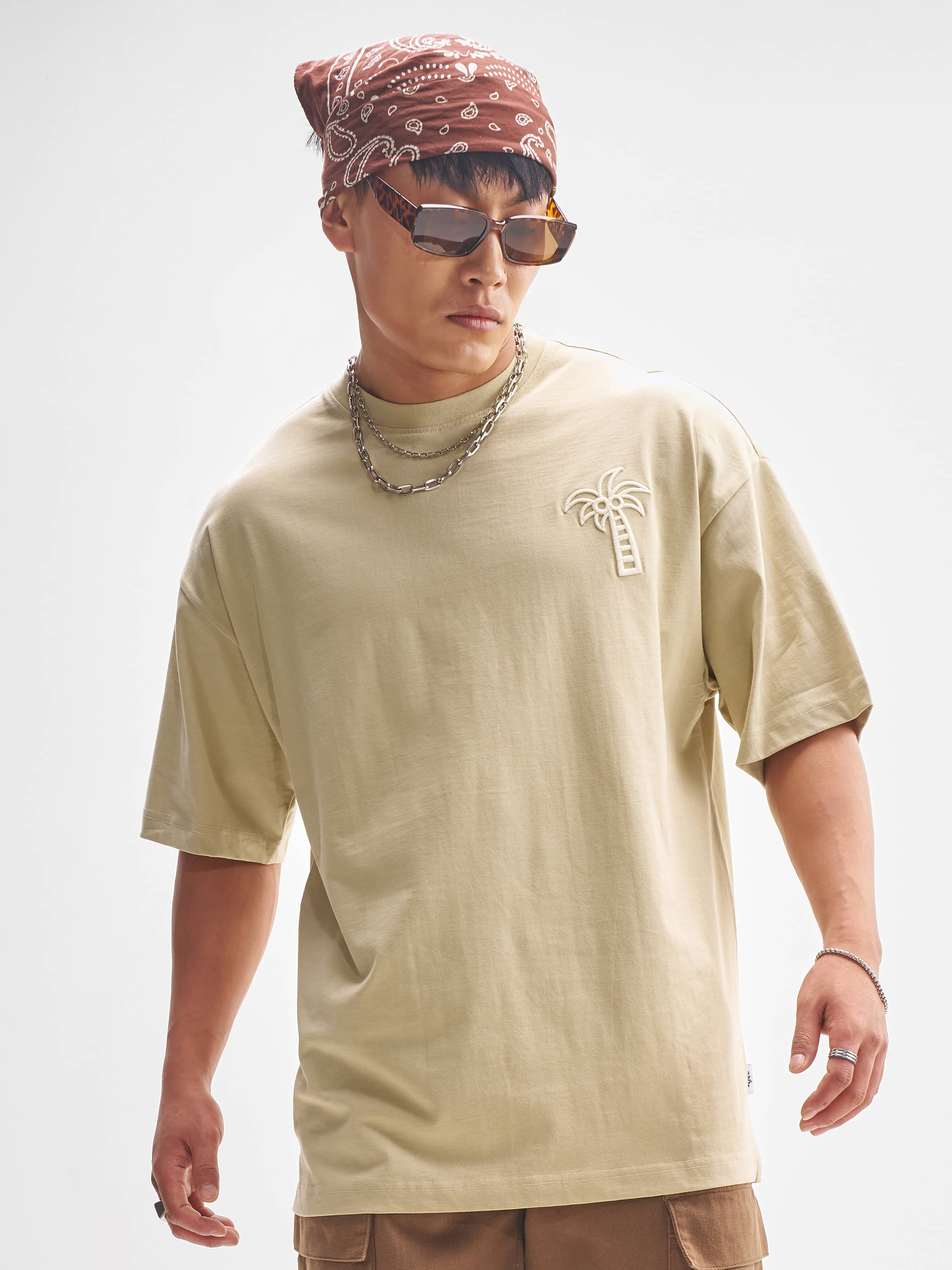 Highlander Men Cotton Oversized Fit Printed T-Shirt ( Nude )