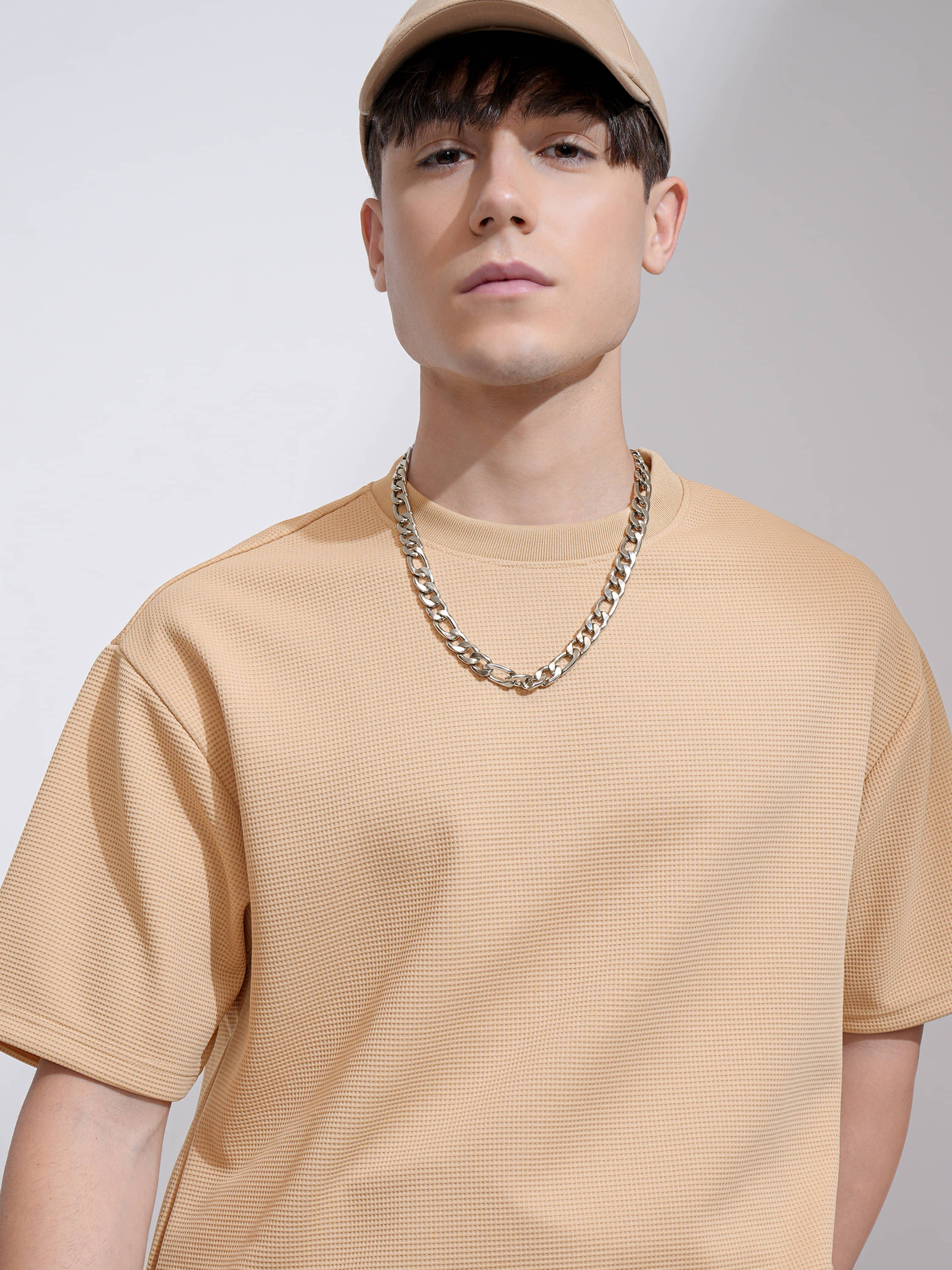     			Highlander Men Polyester Relaxed Fit Self Design T-Shirt ( Beige )