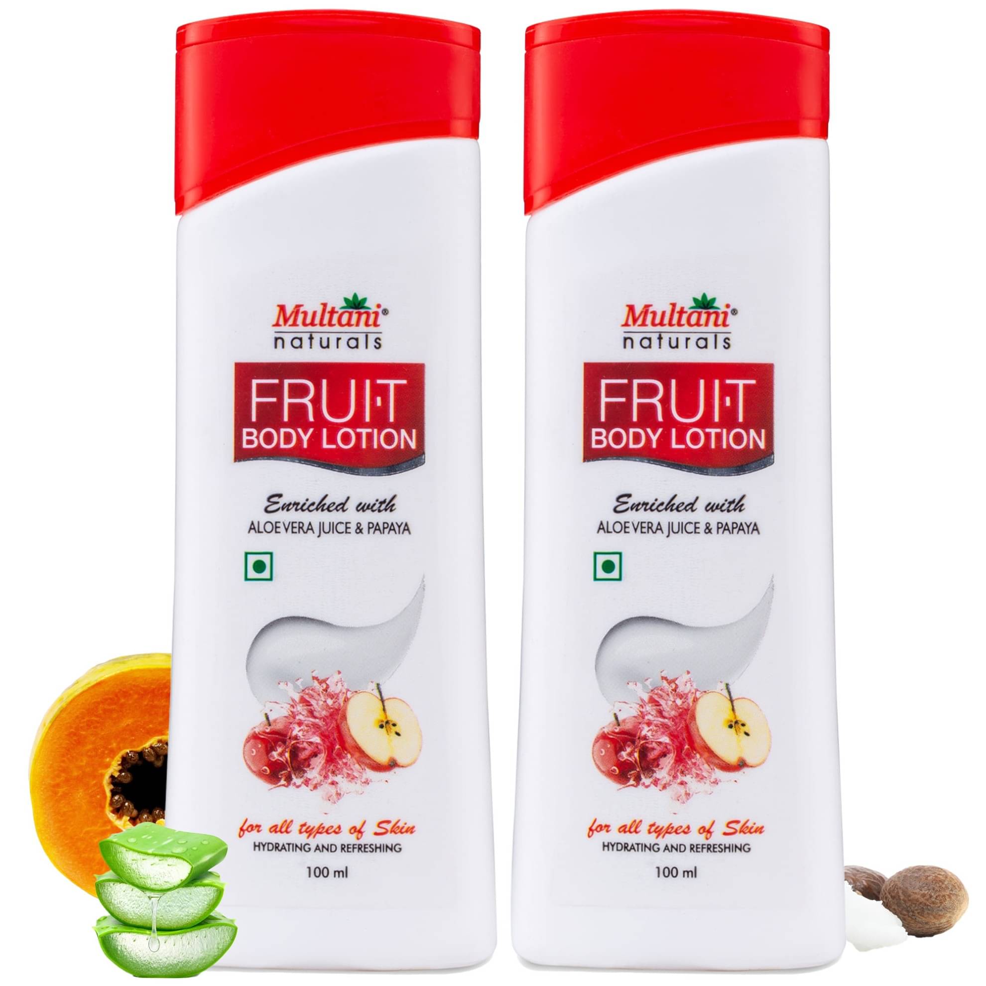     			Multani Naturals Fruit Body Lotion With Aloe Vera Juice & Papaya For Soft Smooth Skin, 100 Ml Each (Pack of 2)