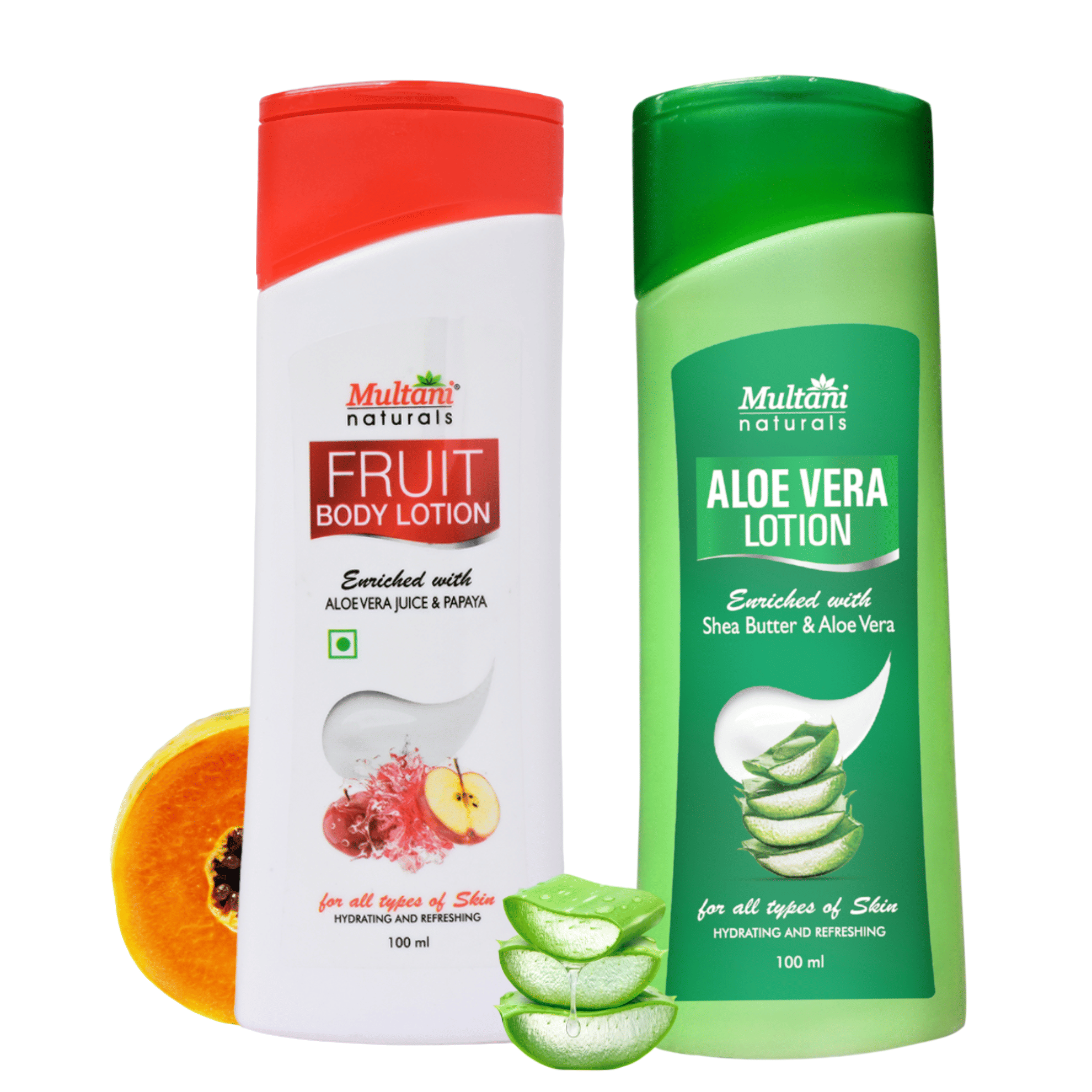     			Multani Naturals Body Lotion Combo, Fruit & Aloe Vera, Deep Moisturizing, 100 Ml Each (Pack of 2)