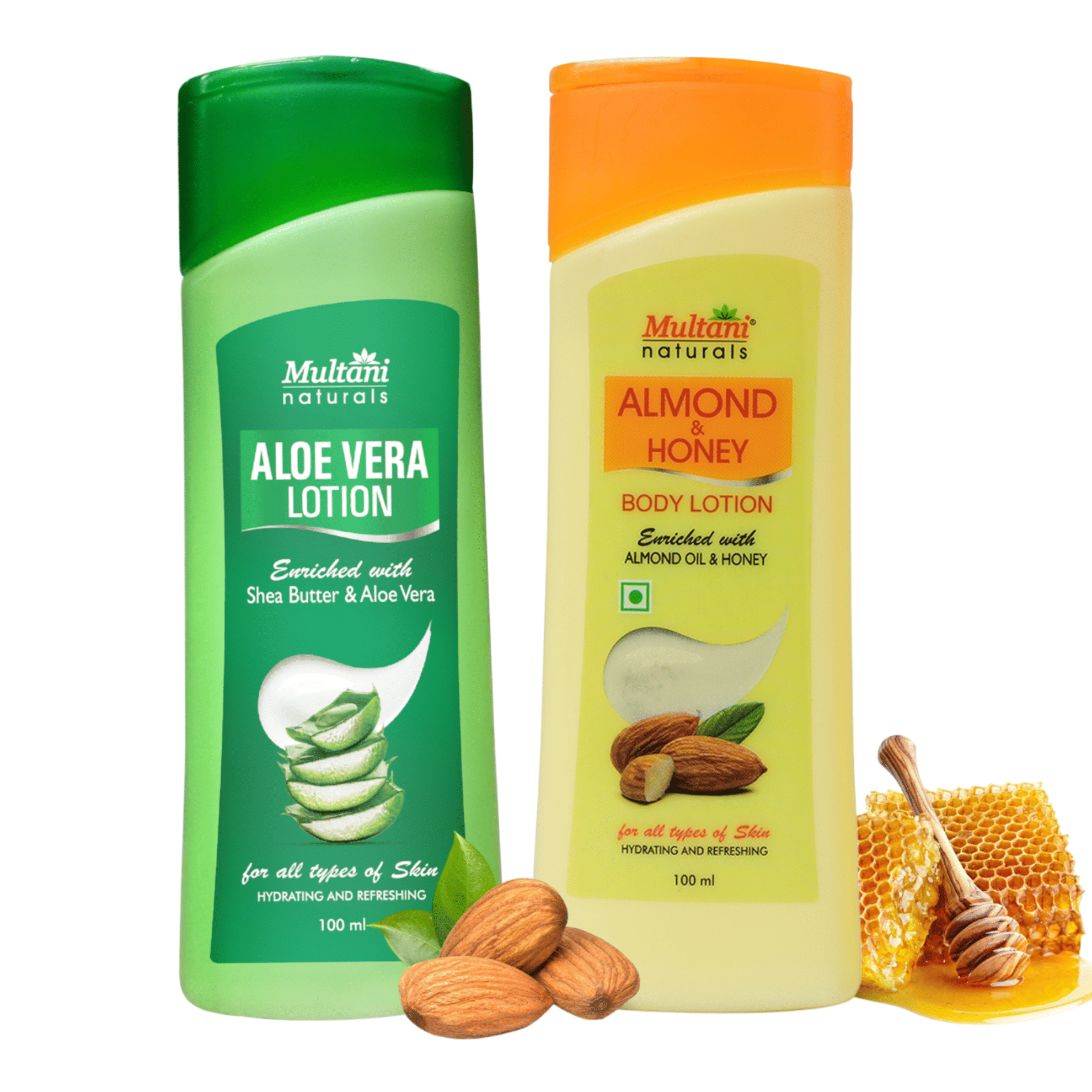 Multani Naturals Body Lotion Combo, Almond Honey & Aloe Vera, Deep Moisturizing, 100Ml Each (Pack of 2)