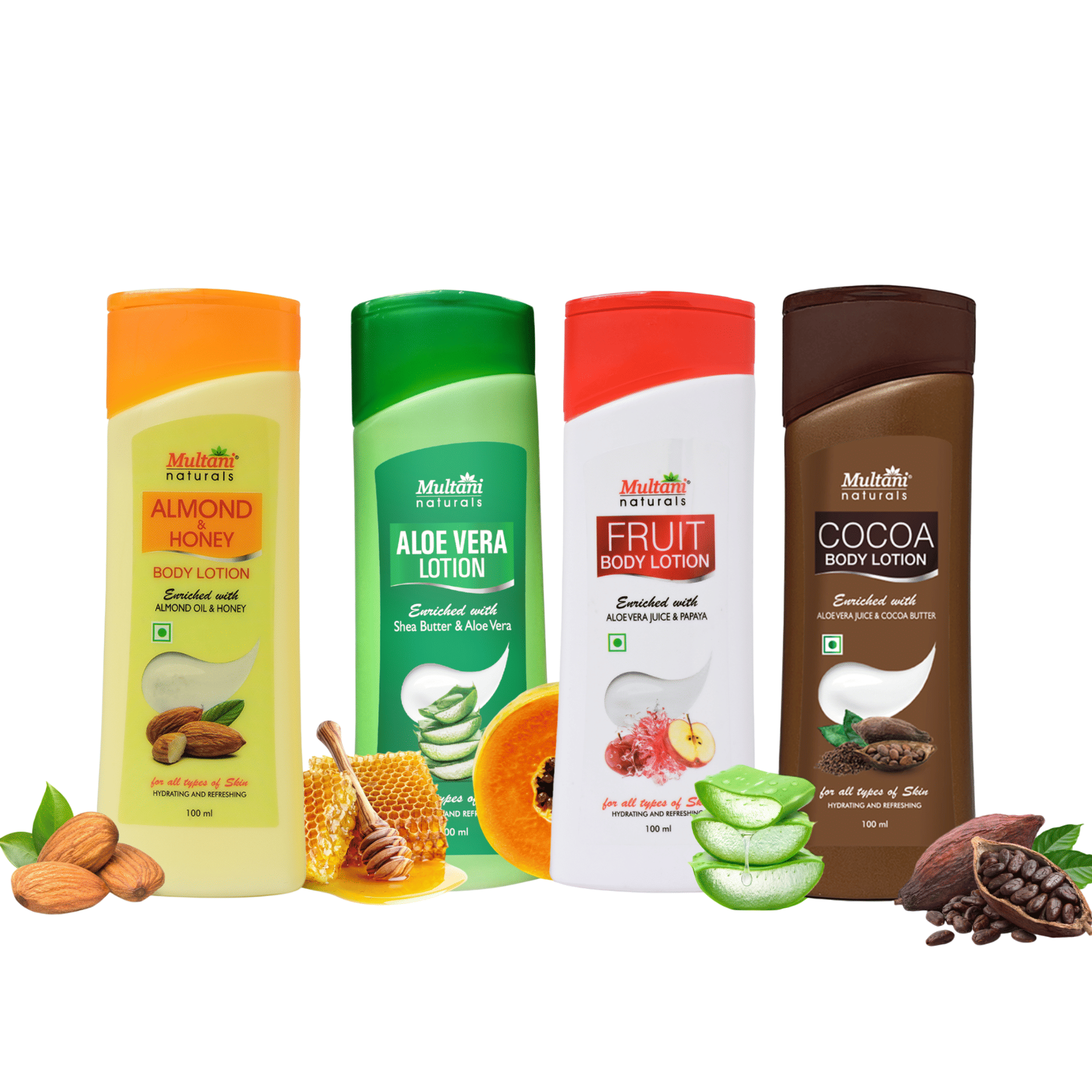 Multani Naturals 4 Body Lotion Combo Hydrating & Refreshing Suitable For All Skin Type, 100 Ml Each (Pack of 4)