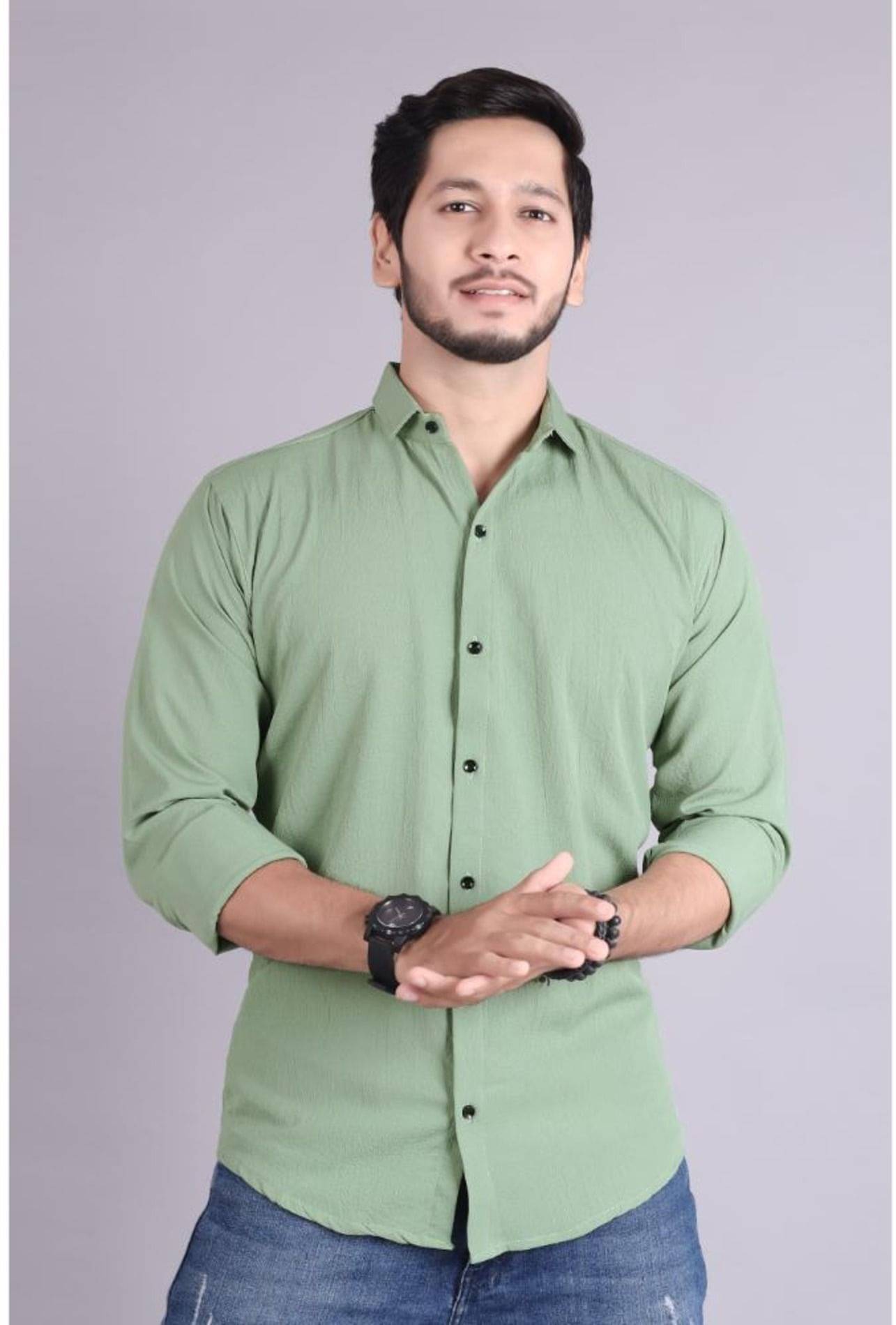     			PEARL OCEAN Linen Slim Fit Solids Full Sleeves Men's Casual Shirt - Light Green ( Pack of 1 )