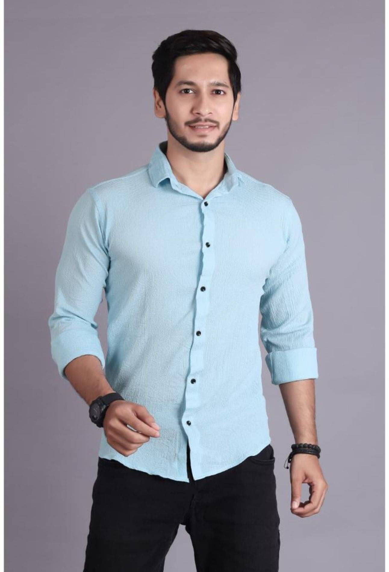    			PEARL OCEAN Linen Slim Fit Solids Full Sleeves Men's Casual Shirt - Blue ( Pack of 1 )