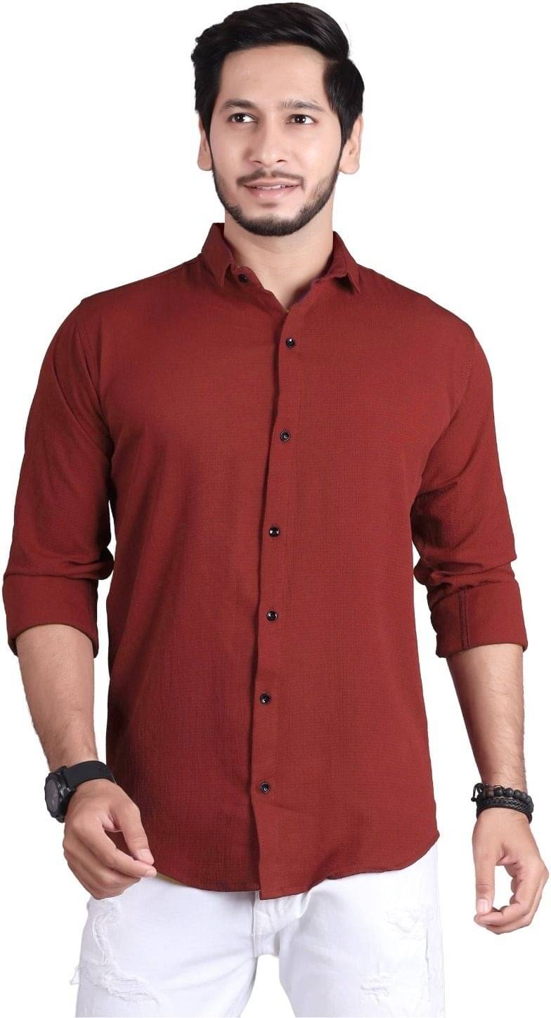     			PEARL OCEAN Linen Slim Fit Solids Full Sleeves Men's Casual Shirt - Red ( Pack of 1 )