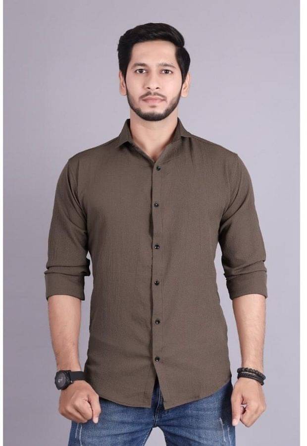     			PEARL OCEAN Linen Slim Fit Solids Full Sleeves Men's Casual Shirt - Brown ( Pack of 1 )