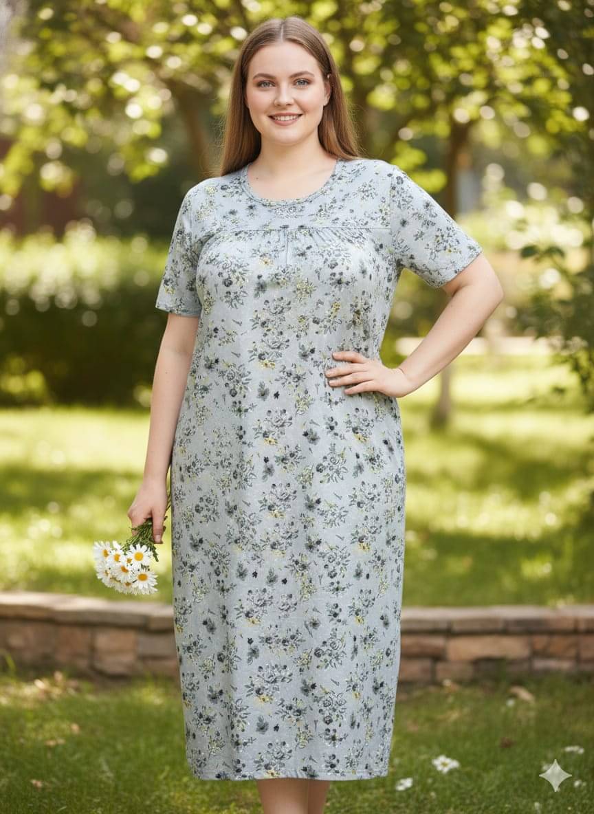     			Pari hub Cotton Blend Printed Women Regular Nighty ( Grey )