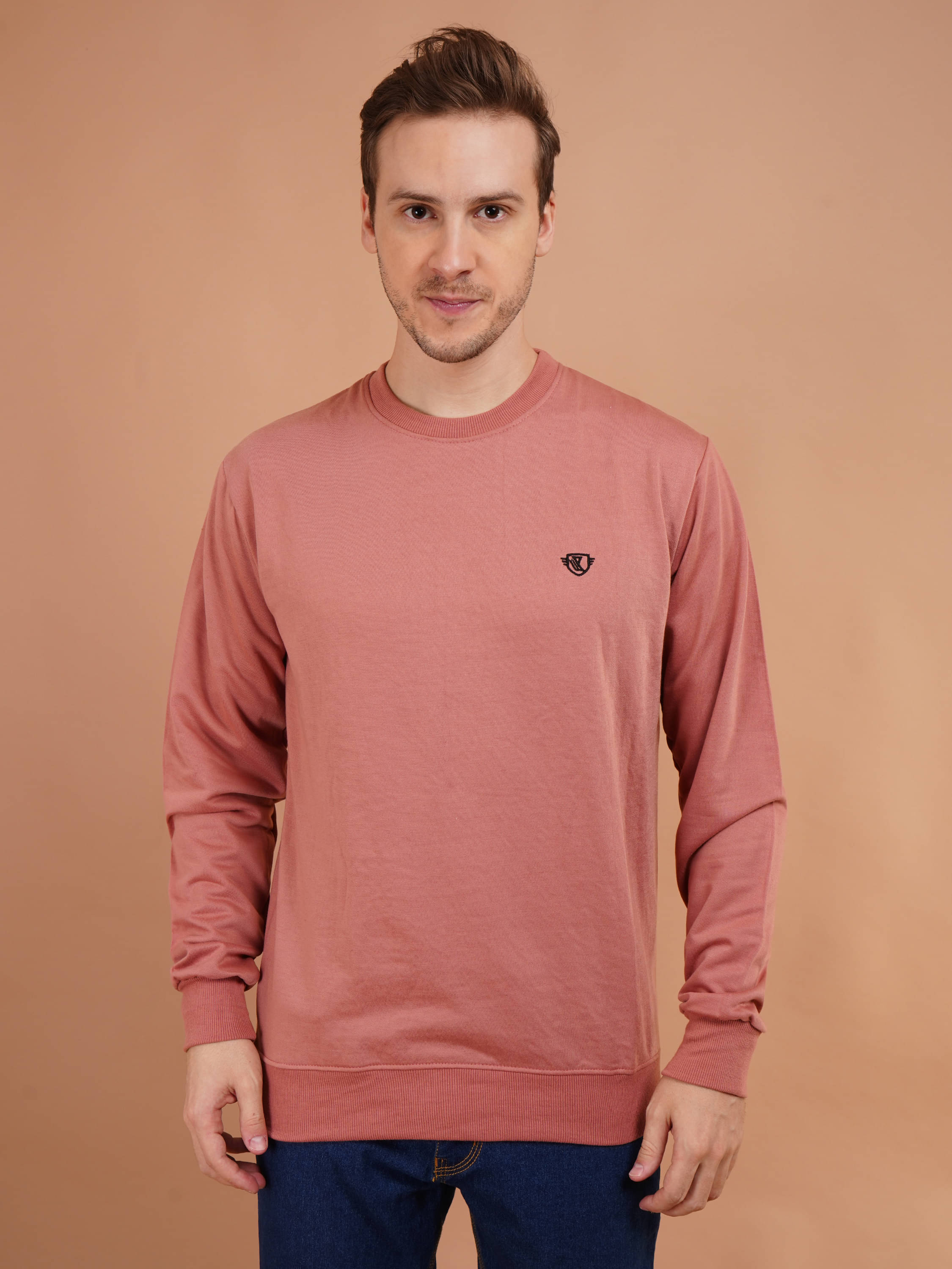     			SHREYNKA Cotton Blend Round Neck Men's Sweatshirt - Peach ( Pack of 1 )