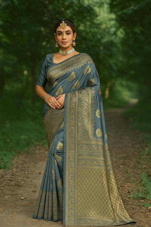 Saadhvi Silk Woven Design Banarasi saree With Unstitched Blouse Piece ( Grey ) Saadhvi Silk Woven Design Banarasi saree With Unstitched Blouse Piece ( Grey )