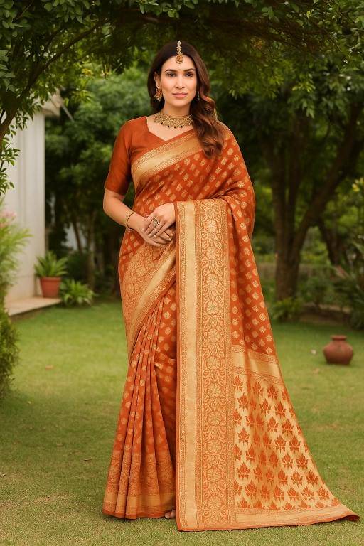 Saadhvi Silk Woven Design Banarasi saree With Unstitched Blouse Piece ( Orange ) Saadhvi Silk Woven Design Banarasi saree With Unstitched Blouse Piece ( Orange )