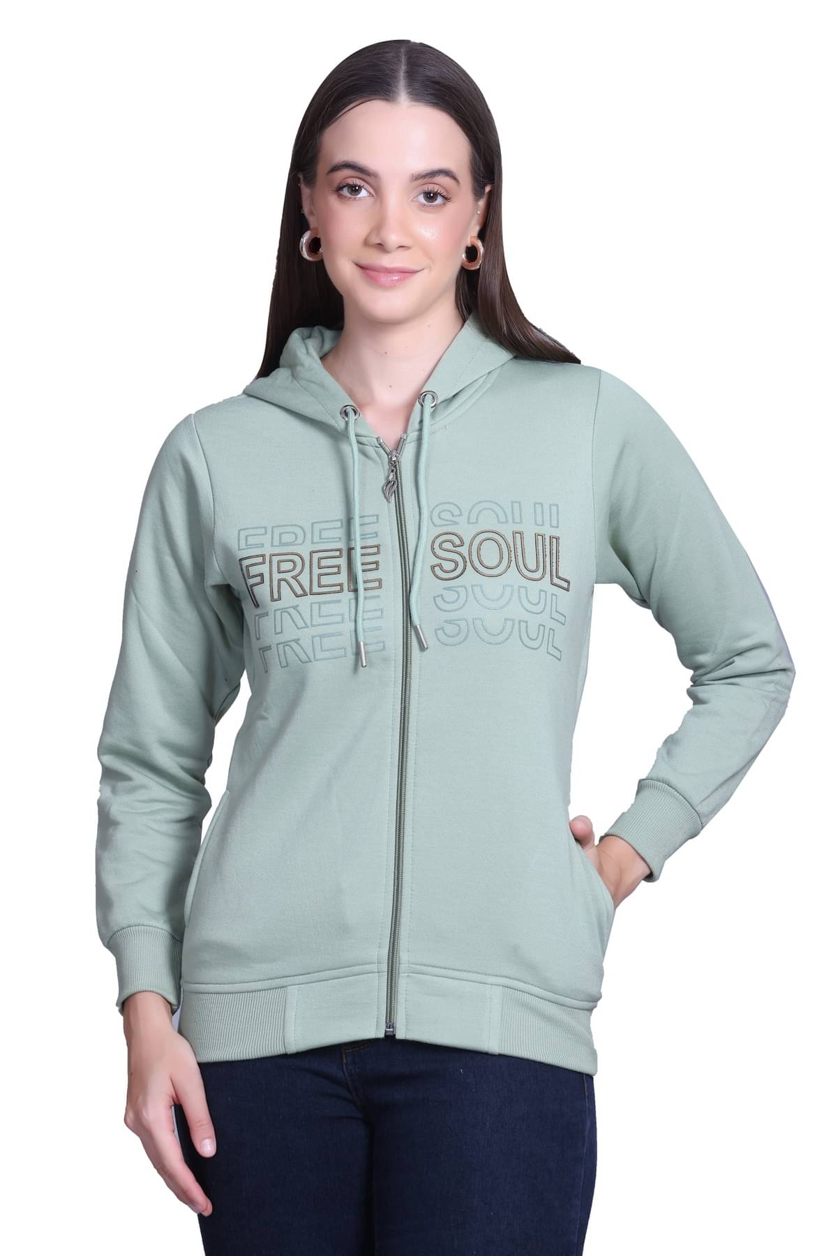     			Sportizm Women Fleece Hooded Sweatshirt For Light Winters ( Green )