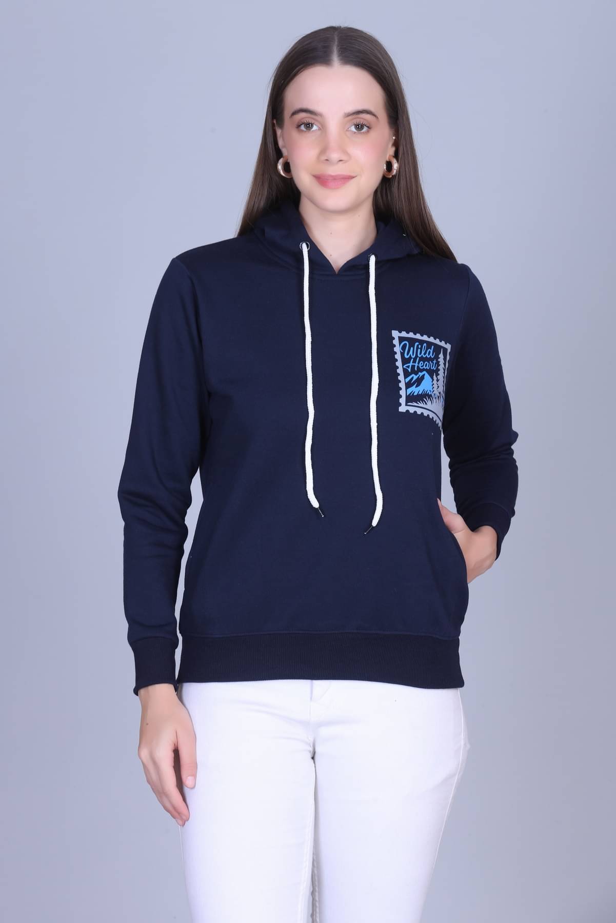     			Sportizm Women Fleece Hooded Sweatshirt For Light Winters ( Navy Blue )