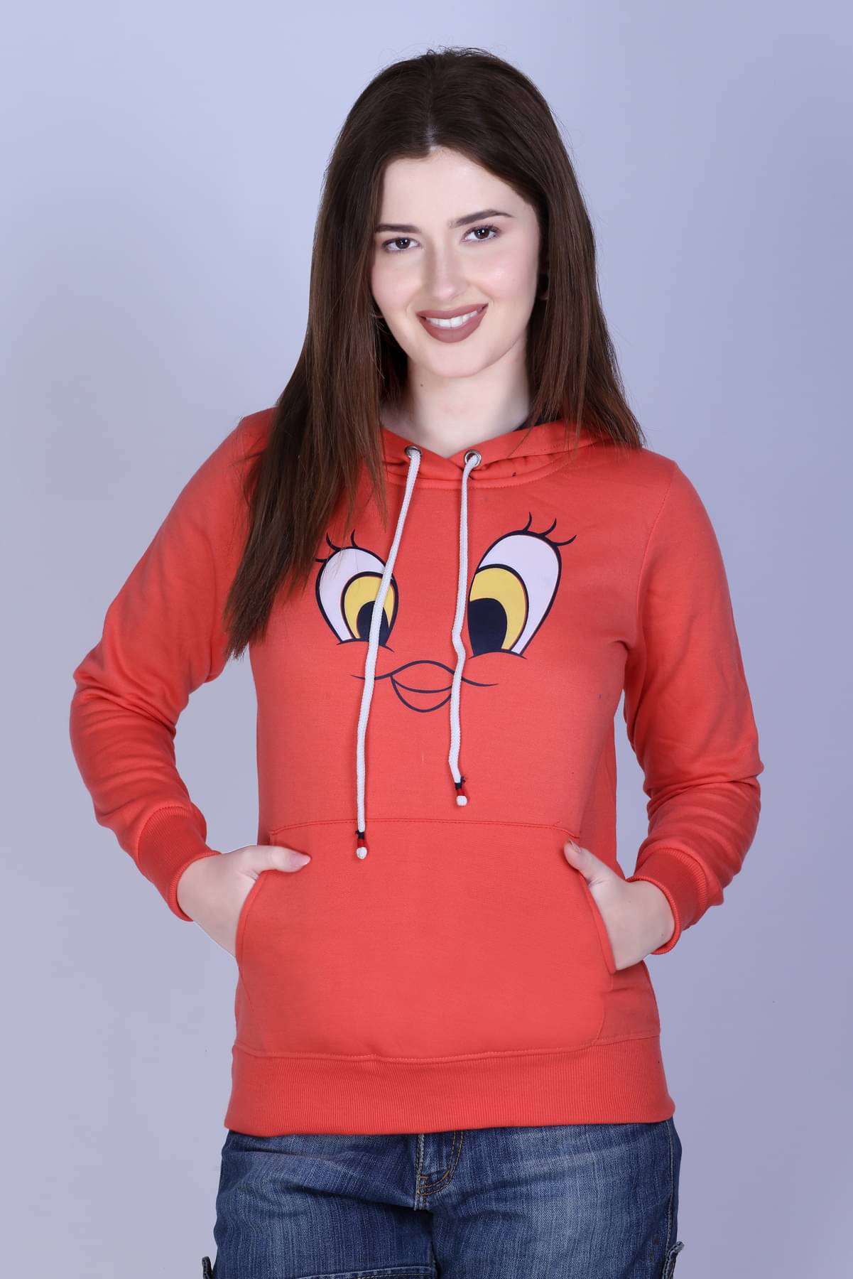     			Sportizm Women Fleece Round Neck Sweatshirt For Light Winters ( Orange )