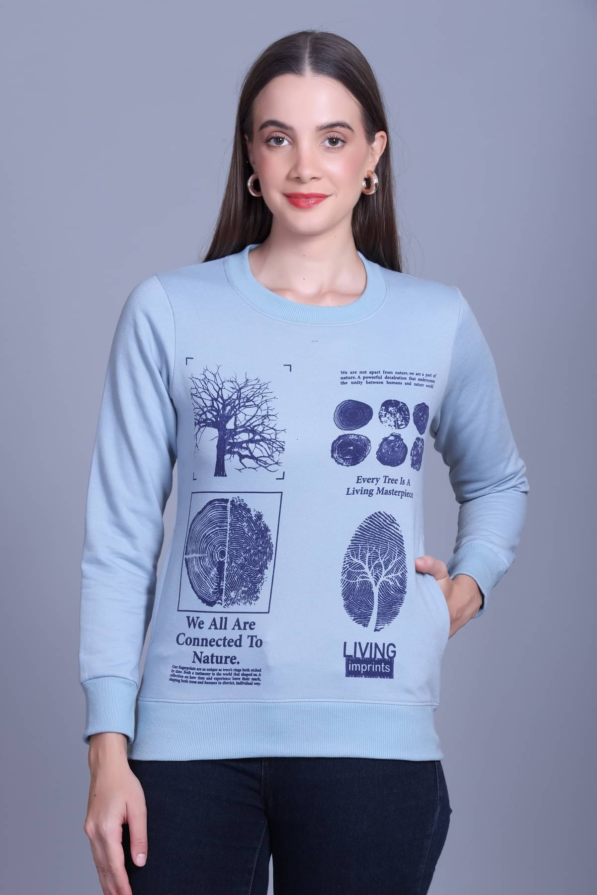     			Sportizm Women Fleece Round Neck Sweatshirt For Light Winters ( Grey )