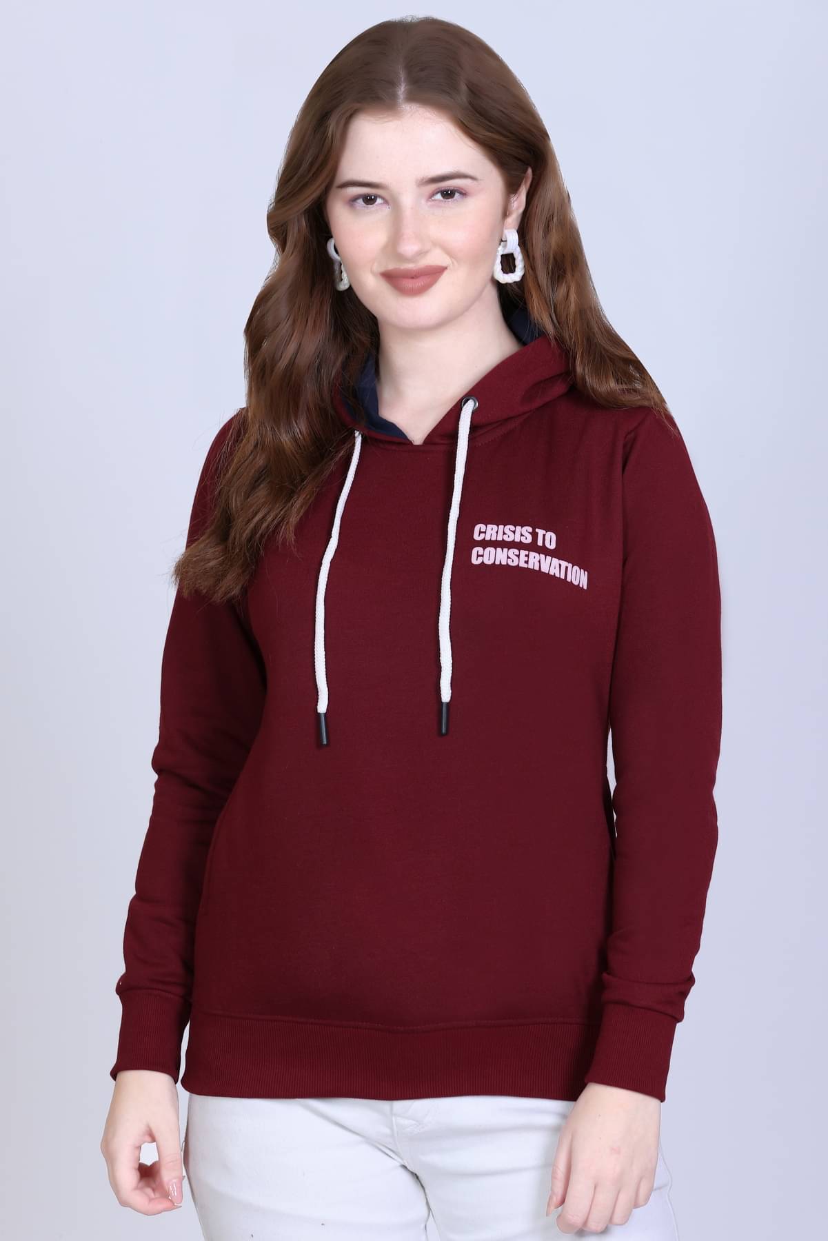     			Sportizm Women Fleece Round Neck Sweatshirt For Light Winters ( Maroon )