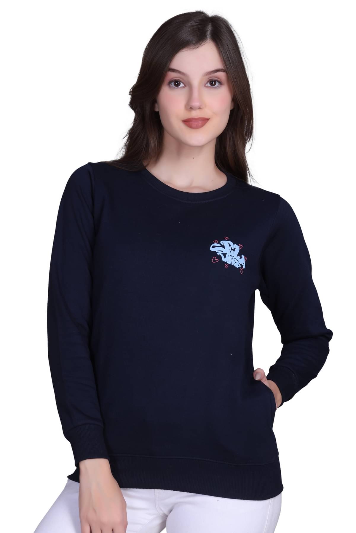 Sportizm Women Fleece Round Neck Sweatshirt For Light Winters ( Navy Blue ) Sportizm Women Fleece Round Neck Sweatshirt For Light Winters ( Navy Blue )
