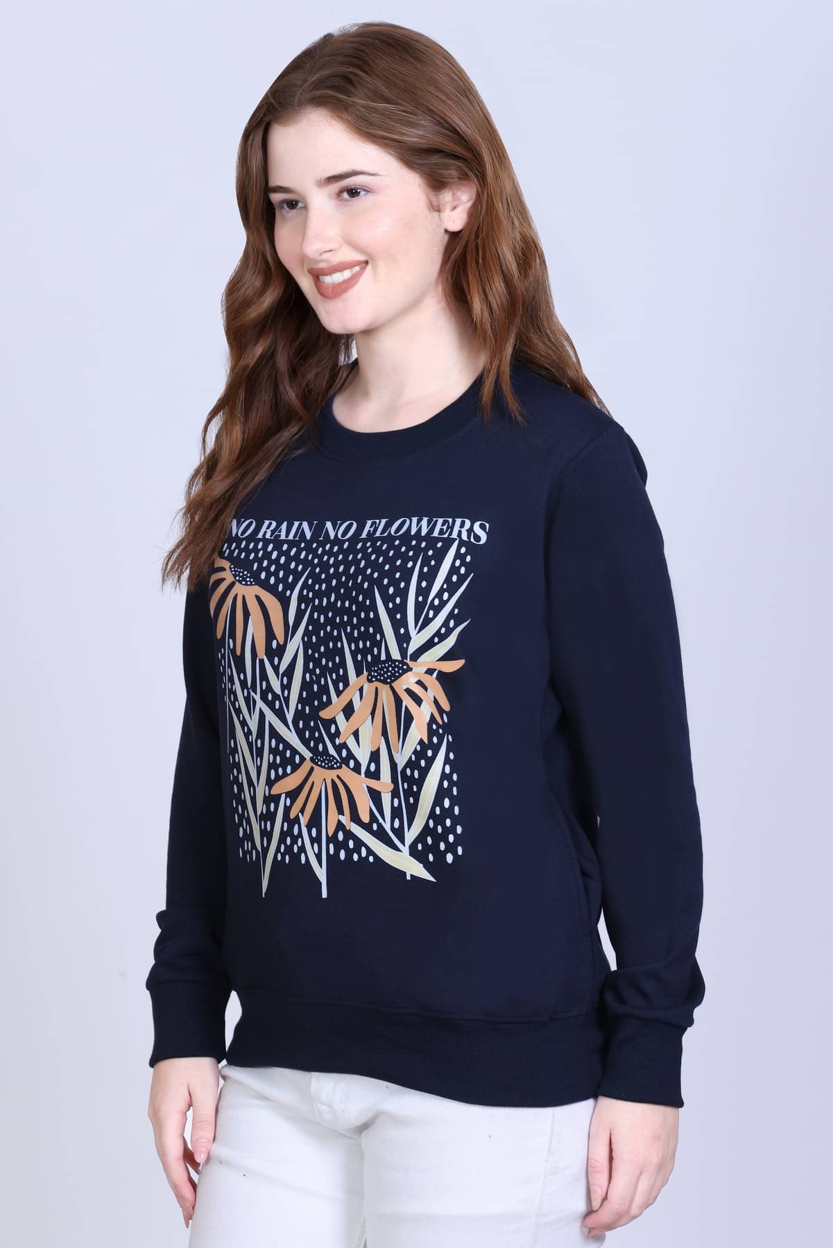     			Sportizm Women Fleece Round Neck Sweatshirt For Light Winters ( Navy Blue )