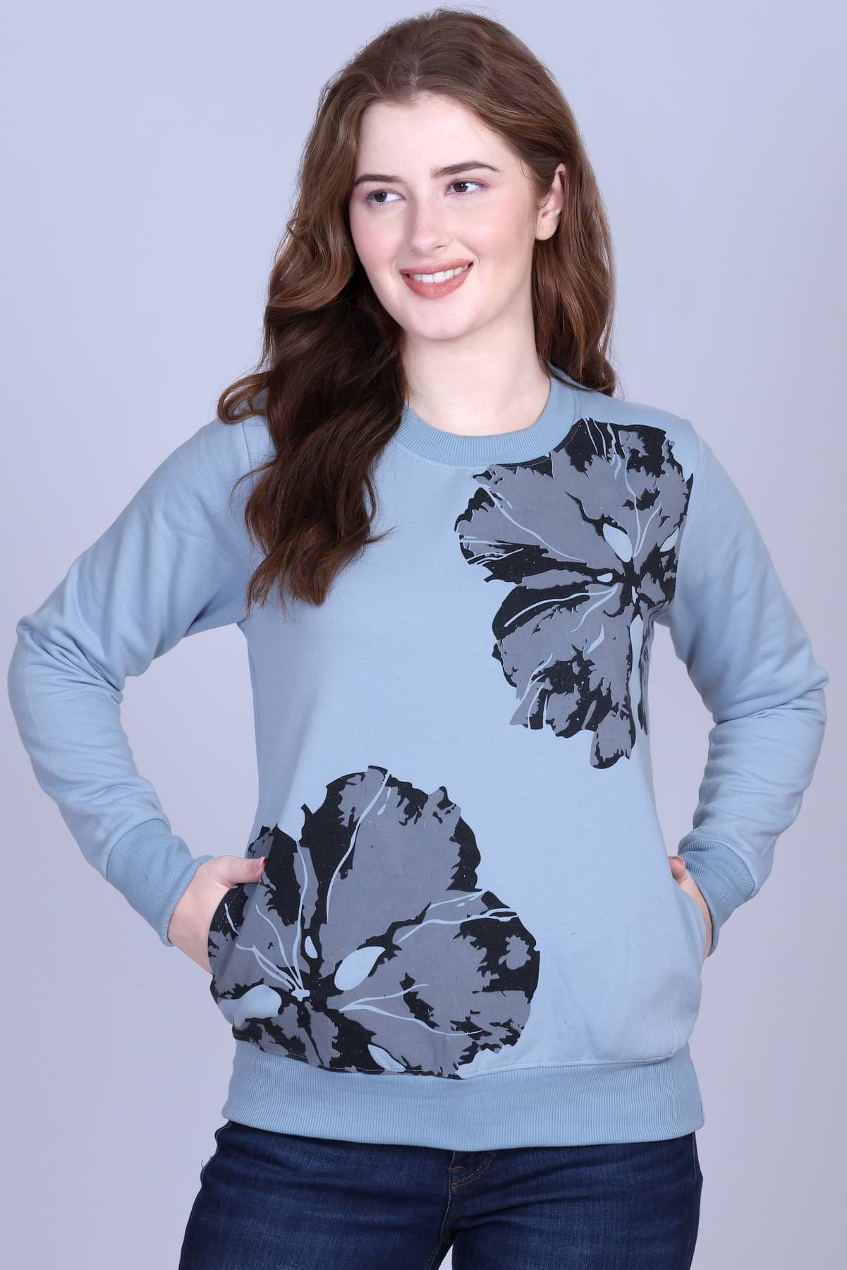     			Sportizm Women Fleece Round Neck Sweatshirt For Light Winters ( Grey )