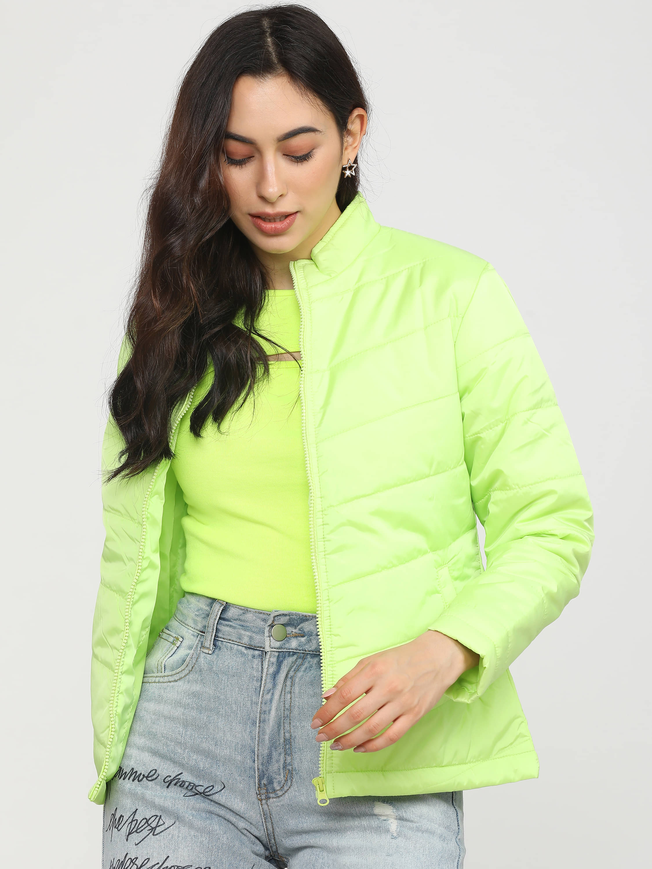     			Tokyo Talkies Women High Neck Puffer Jacket ( Yellow )