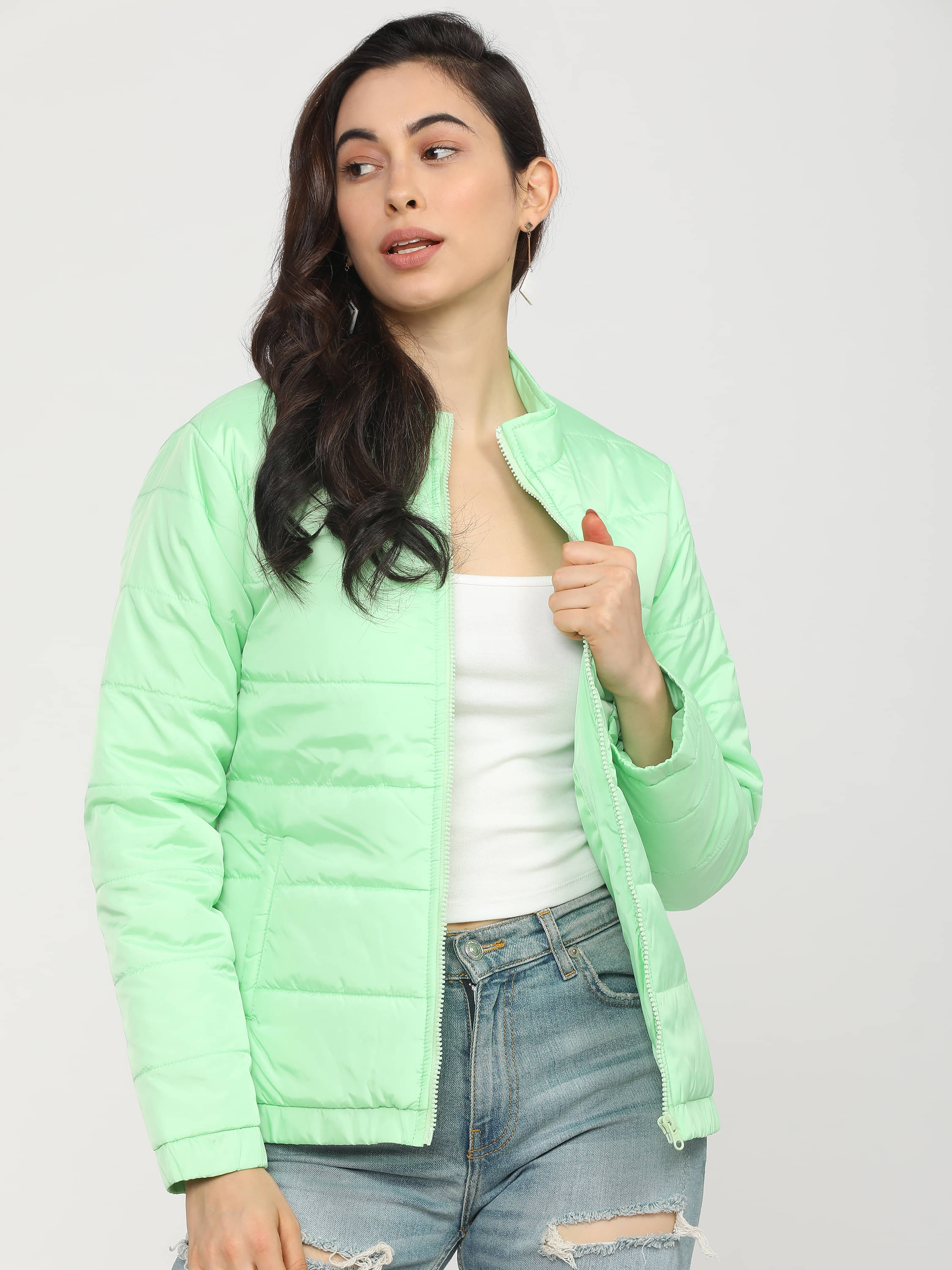     			Tokyo Talkies Women High Neck Puffer Jacket ( Green )
