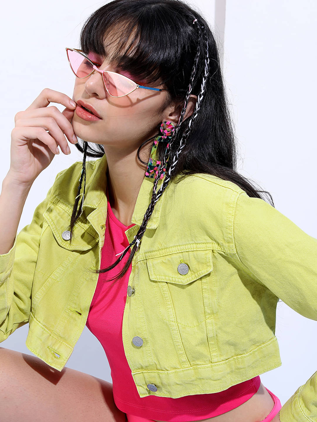     			Tokyo Talkies Women Shirt Collar Denim Jacket ( Green )