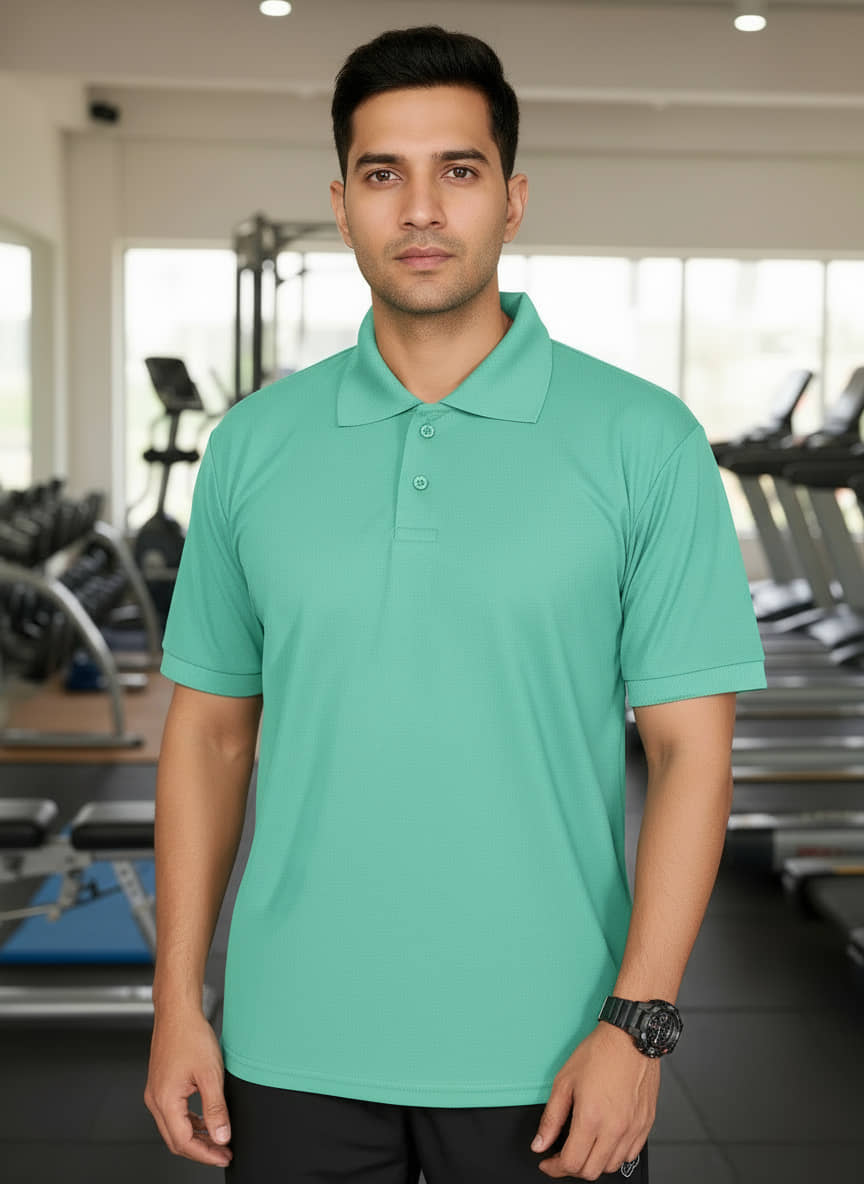 ANAND. Men Polyester Relaxed Fit Solid T-Shirt ( Sea Green )