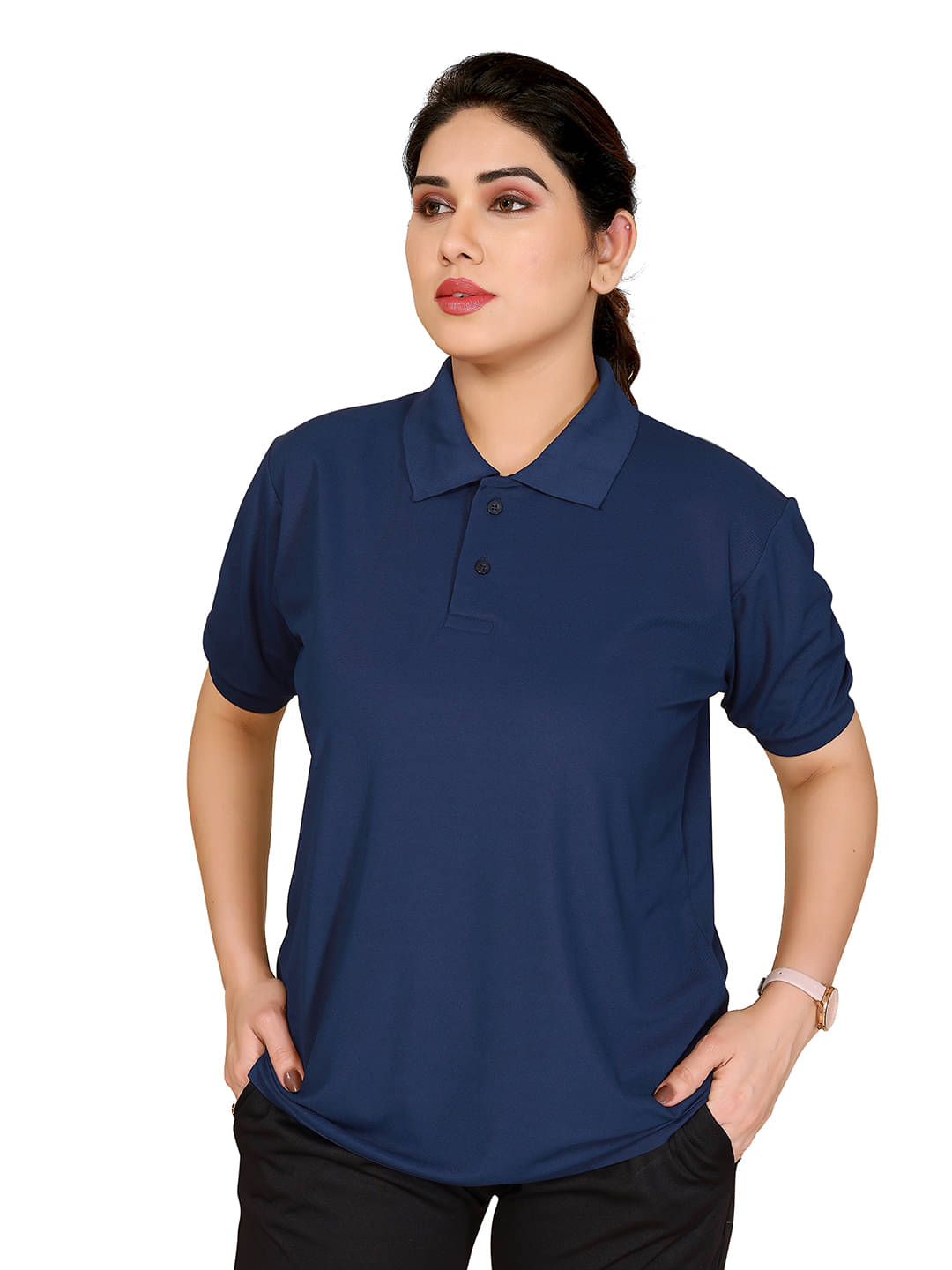     			ANAND. Women Lycra Solid Regular Fit Polo Collar T-Shirt ( Blue )