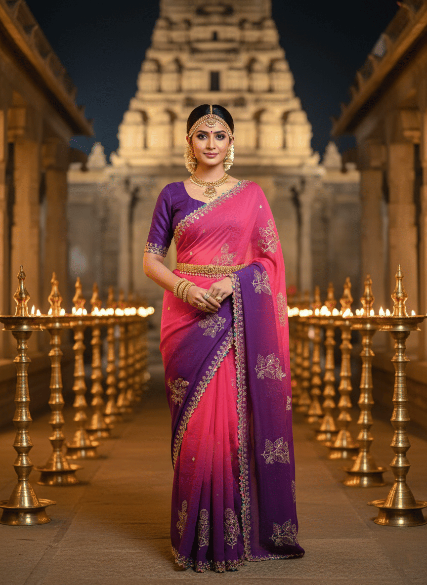     			Avenue Creation Chiffon Embroidered Leheriya Saree With Unstitched Blouse Piece ( Multicolor 5 )