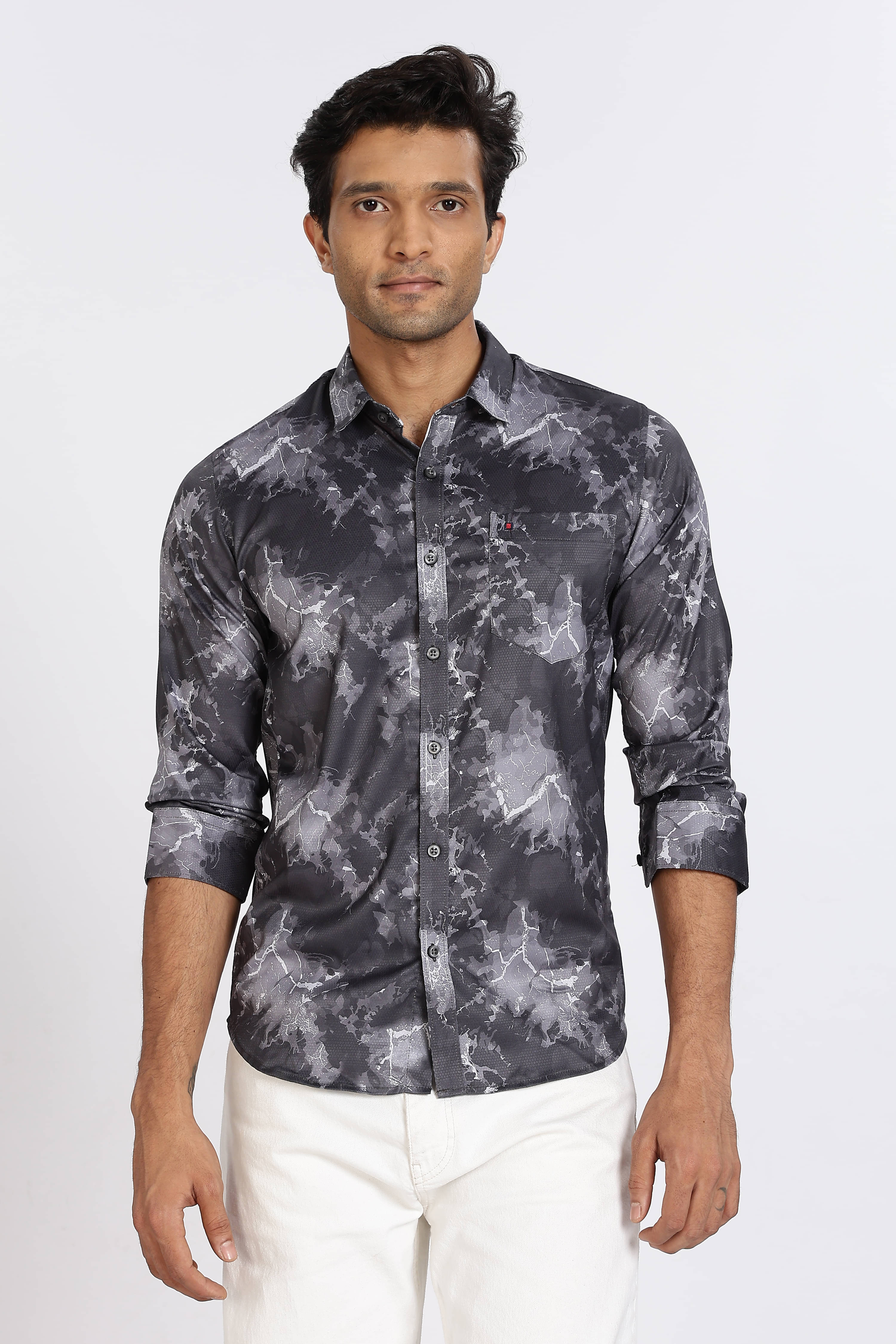     			Cool Colors Cotton Blend Slim Fit Printed Full Sleeves Men's Casual Shirt - Dark Grey ( Pack of 1 )