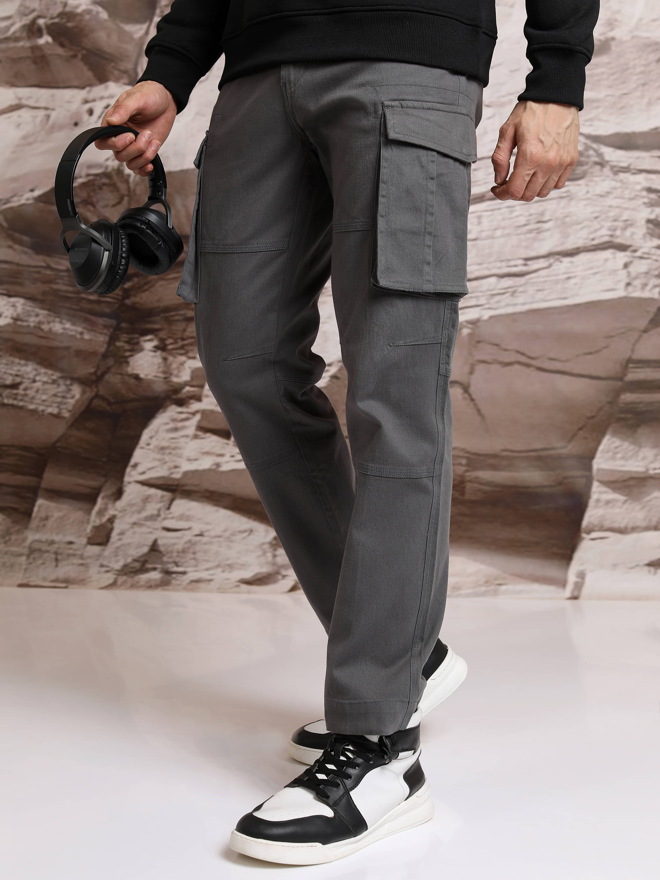     			Highlander Regular Men's Cargos - Grey ( Pack of 1 )