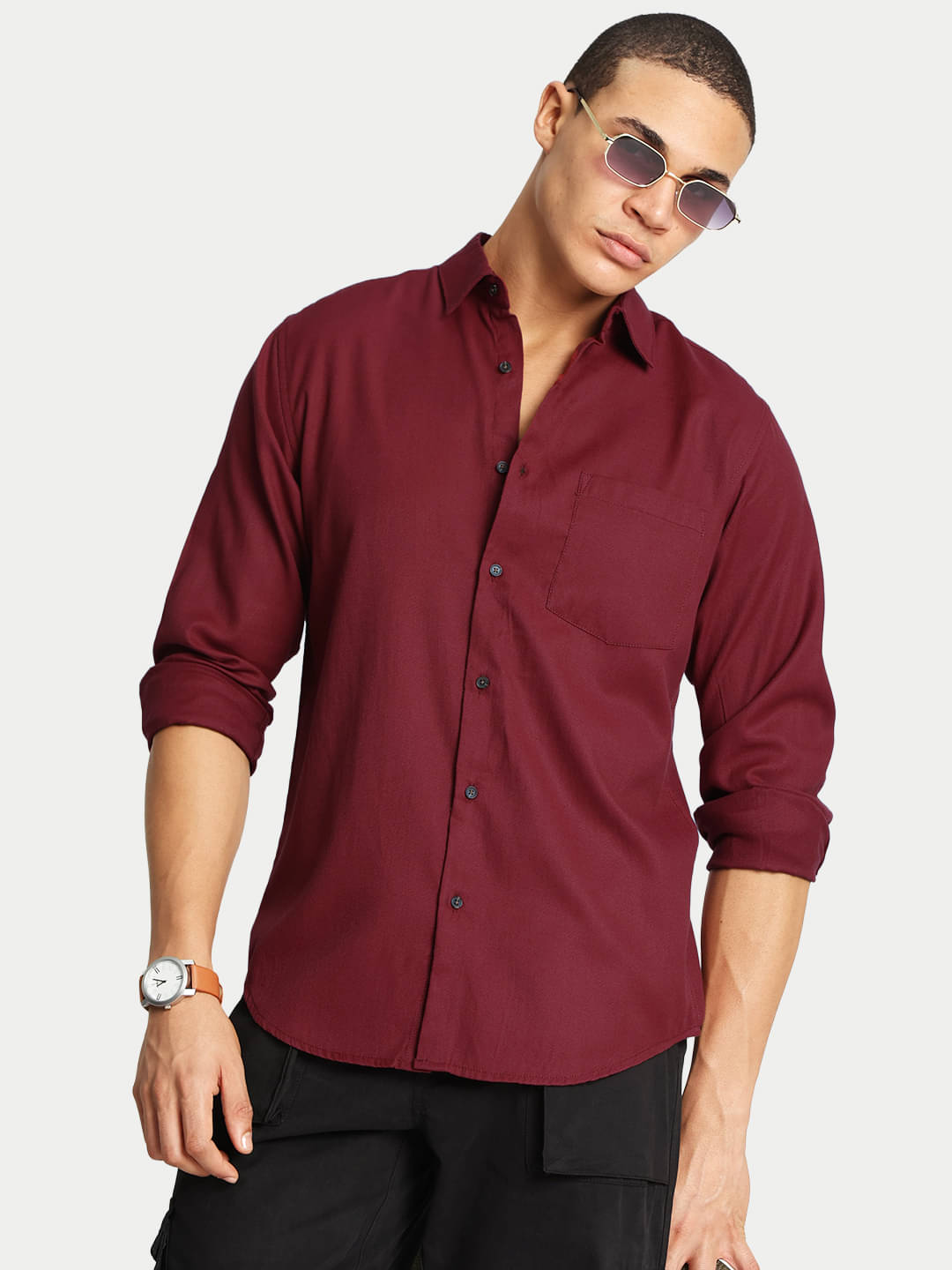     			IVOC Cotton Blend Regular Fit Solids Full Sleeves Men's Casual Shirt - Maroon ( Pack of 1 )