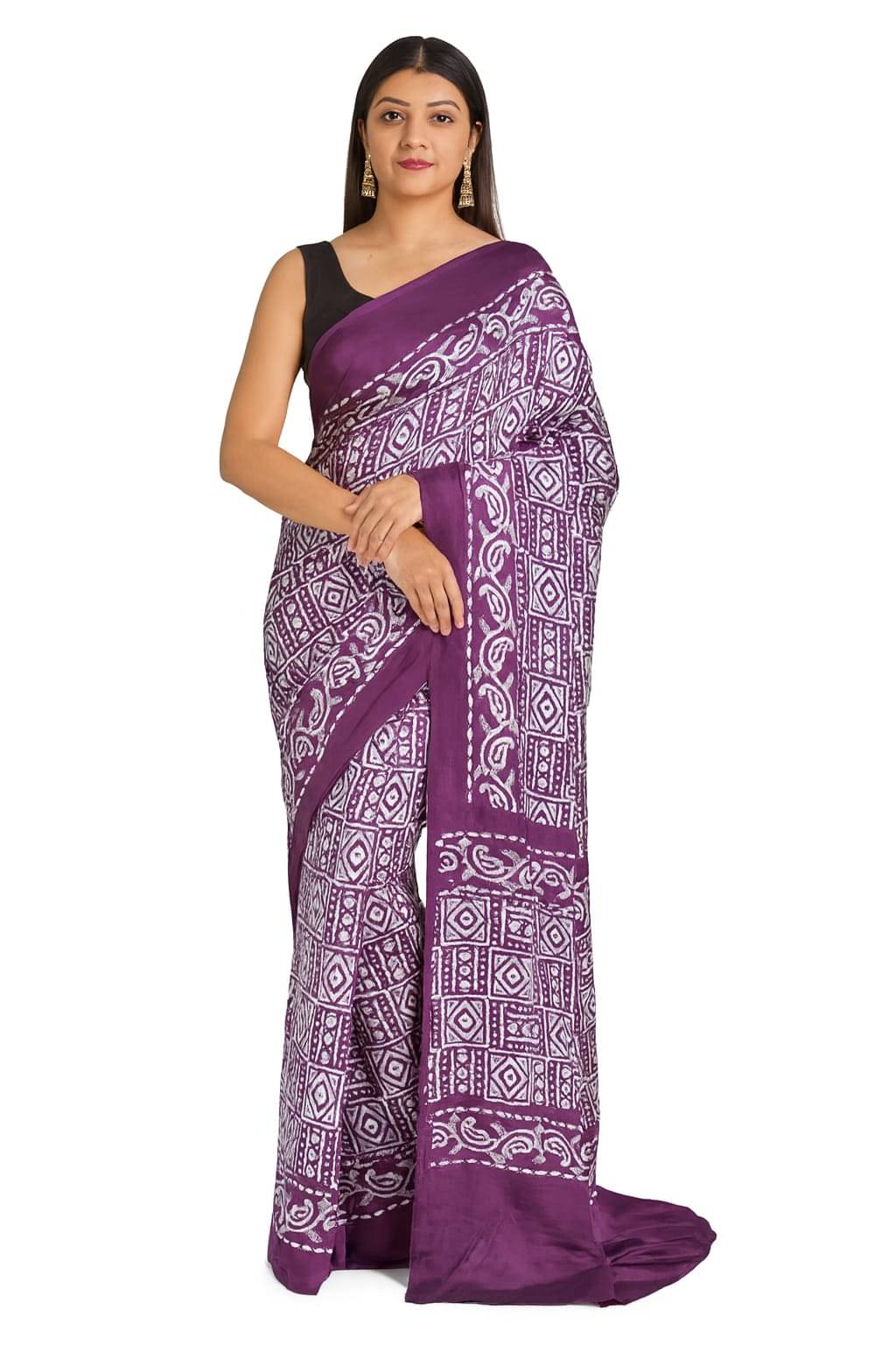 Jasv Crepe Solid Leheriya Saree With Unstitched Blouse Piece ( Purple ) Jasv Crepe Solid Leheriya Saree With Unstitched Blouse Piece ( Purple )
