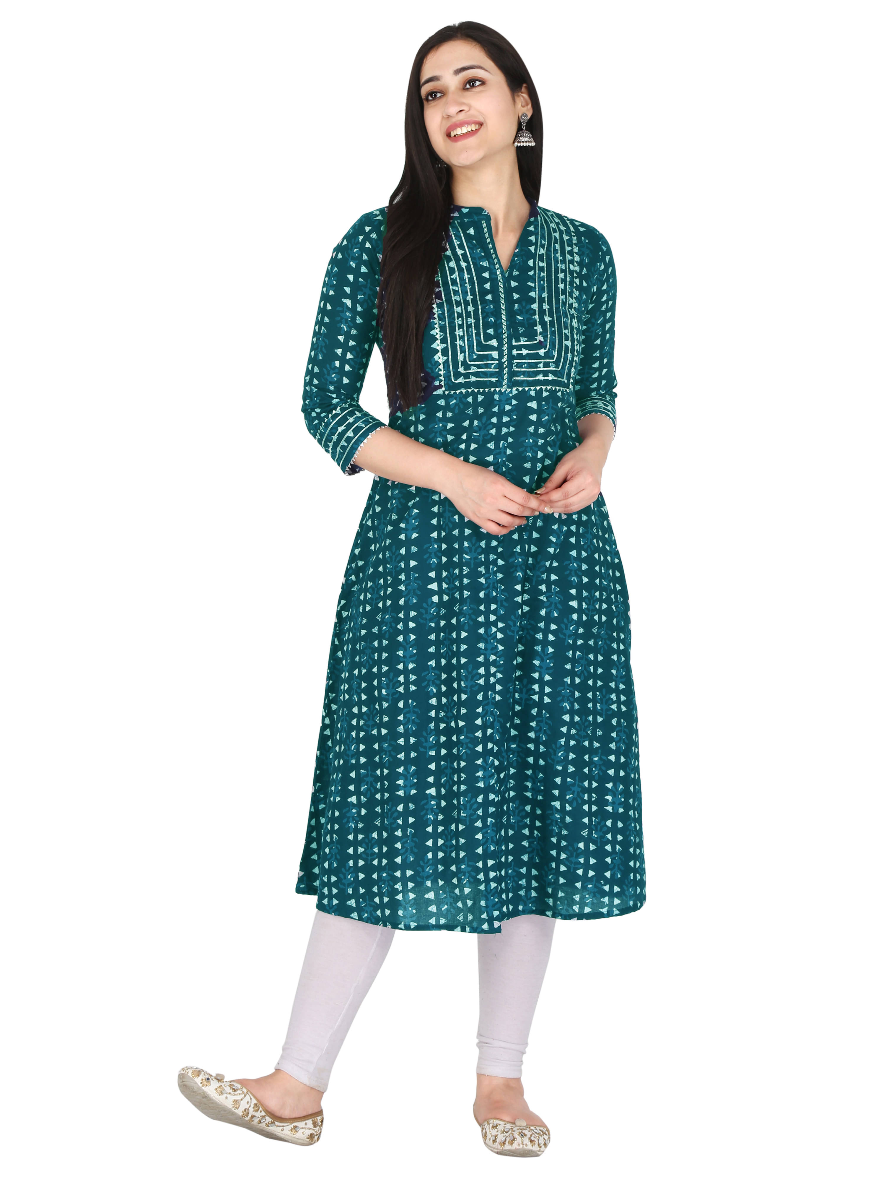     			KANNAHI Women Cotton Printed A-line Kurti ( Dark Green )