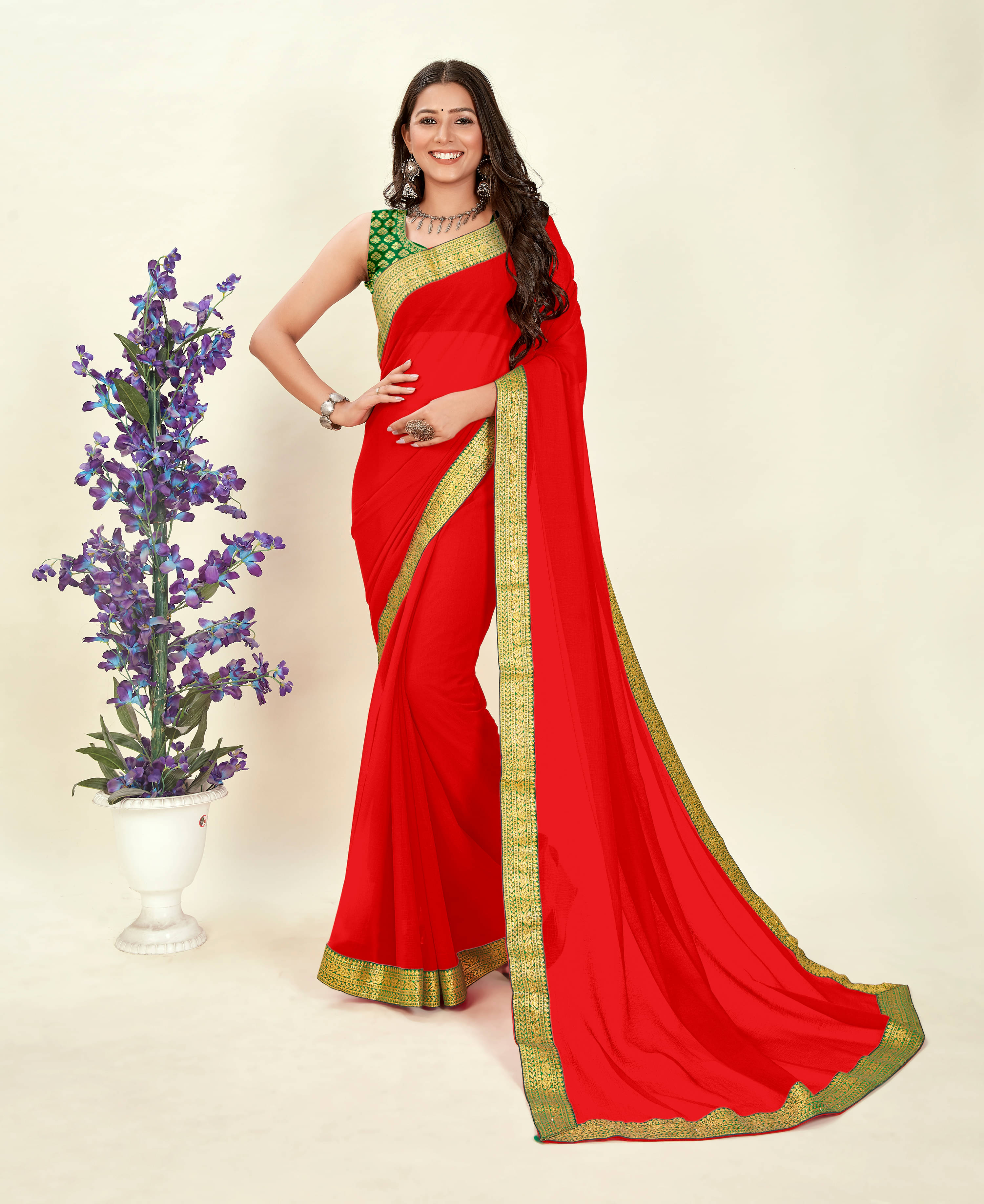 Kashvi Sarees Georgette Solid Ilkal Saree With Unstitched Blouse Piece ( RED ) Kashvi Sarees Georgette Solid Ilkal Saree With Unstitched Blouse Piece ( RED )