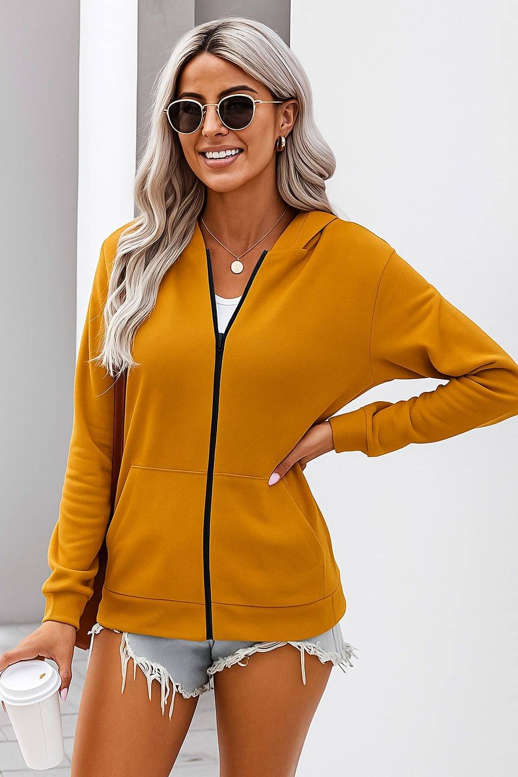 Kushi flyer Women Hooded Fleece Jacket ( Yellow ) Kushi flyer Women Hooded Fleece Jacket ( Yellow )