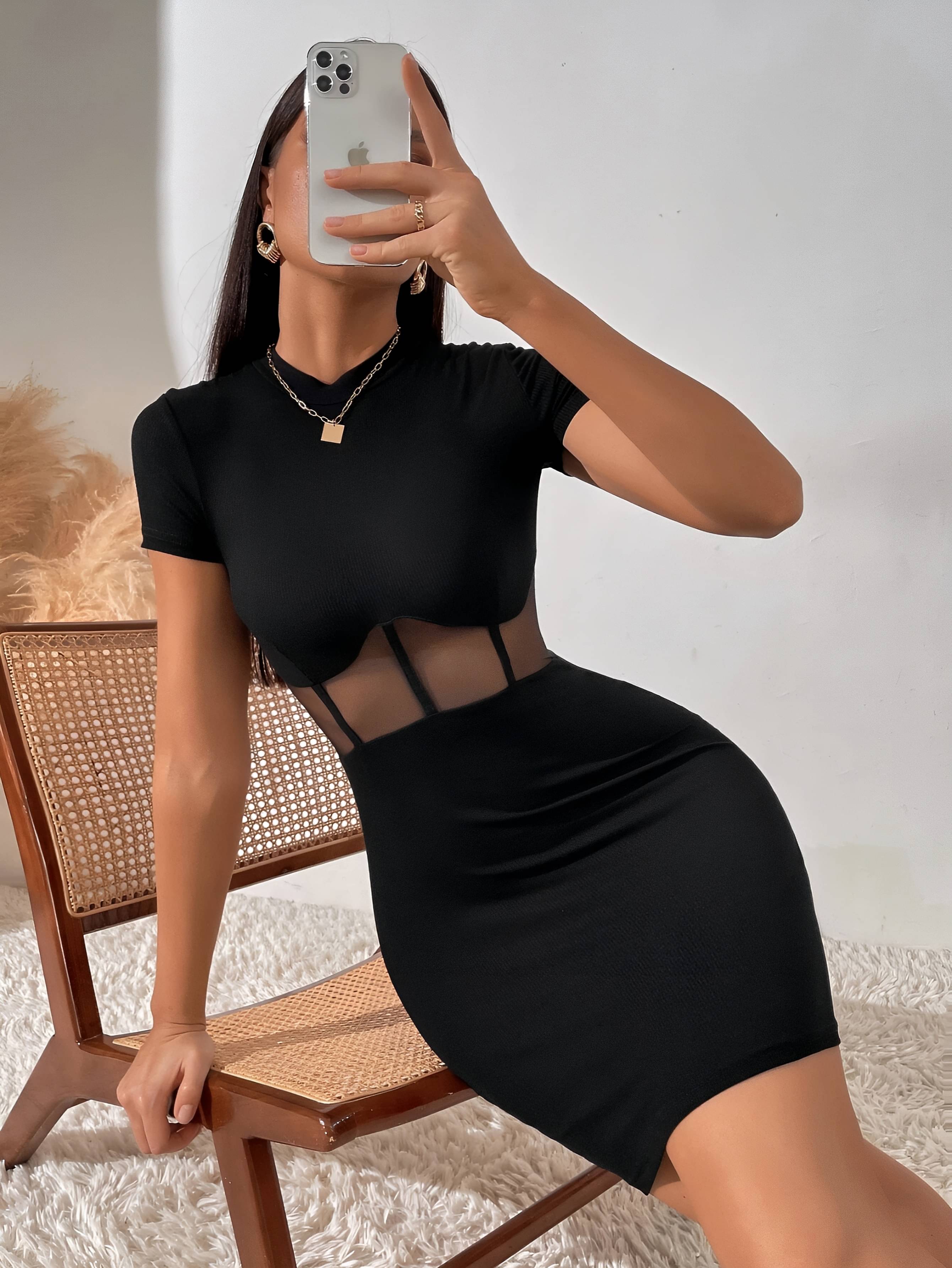 LOTUS INFINITY Women Lycra Solid Bodycon Dress ( Black ) LOTUS INFINITY Women Lycra Solid Bodycon Dress ( Black )