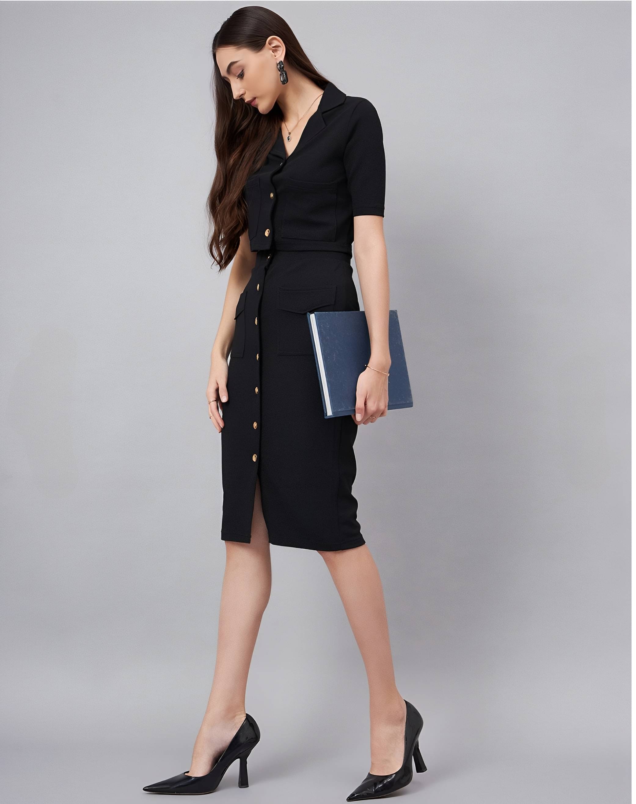 LOTUS INFINITY Women Self Design Top With Skirt Co-Ord Set ( Black ) LOTUS INFINITY Women Self Design Top With Skirt Co-Ord Set ( Black )