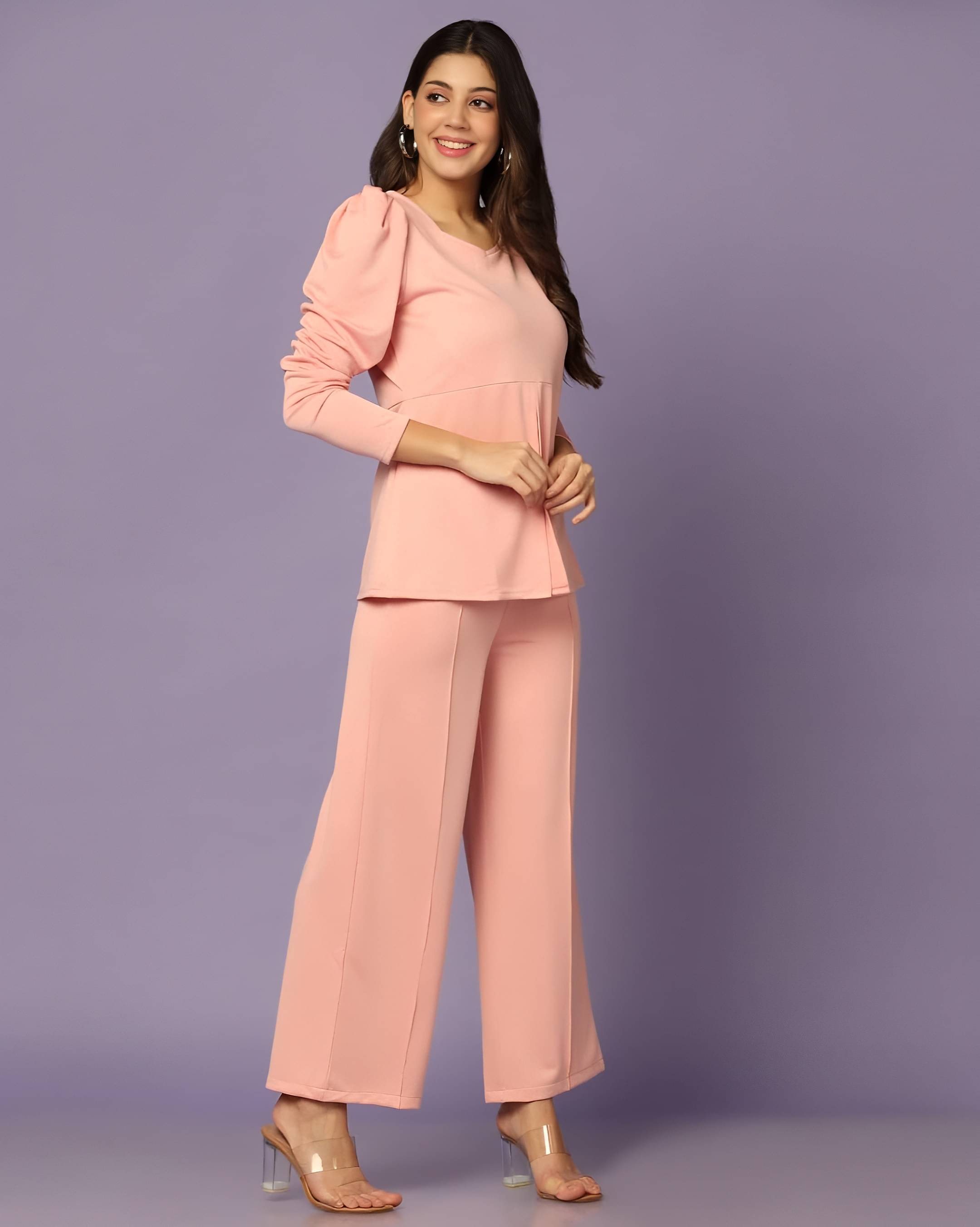    			LOTUS INFINITY Women Self Design Top With Trousers Co-Ord Set ( Peach )