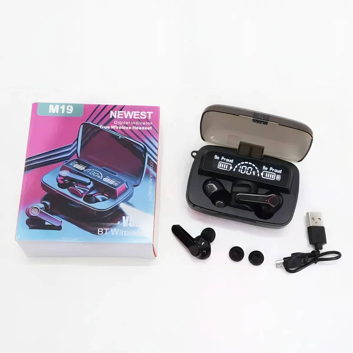     			M19 Wireless Earbuds TWS 5.1 Large Screen Dual LED Digital Display Touch Bluetooth Headphones Mini Compact Portable Sports Waterproof Stereo In Ear