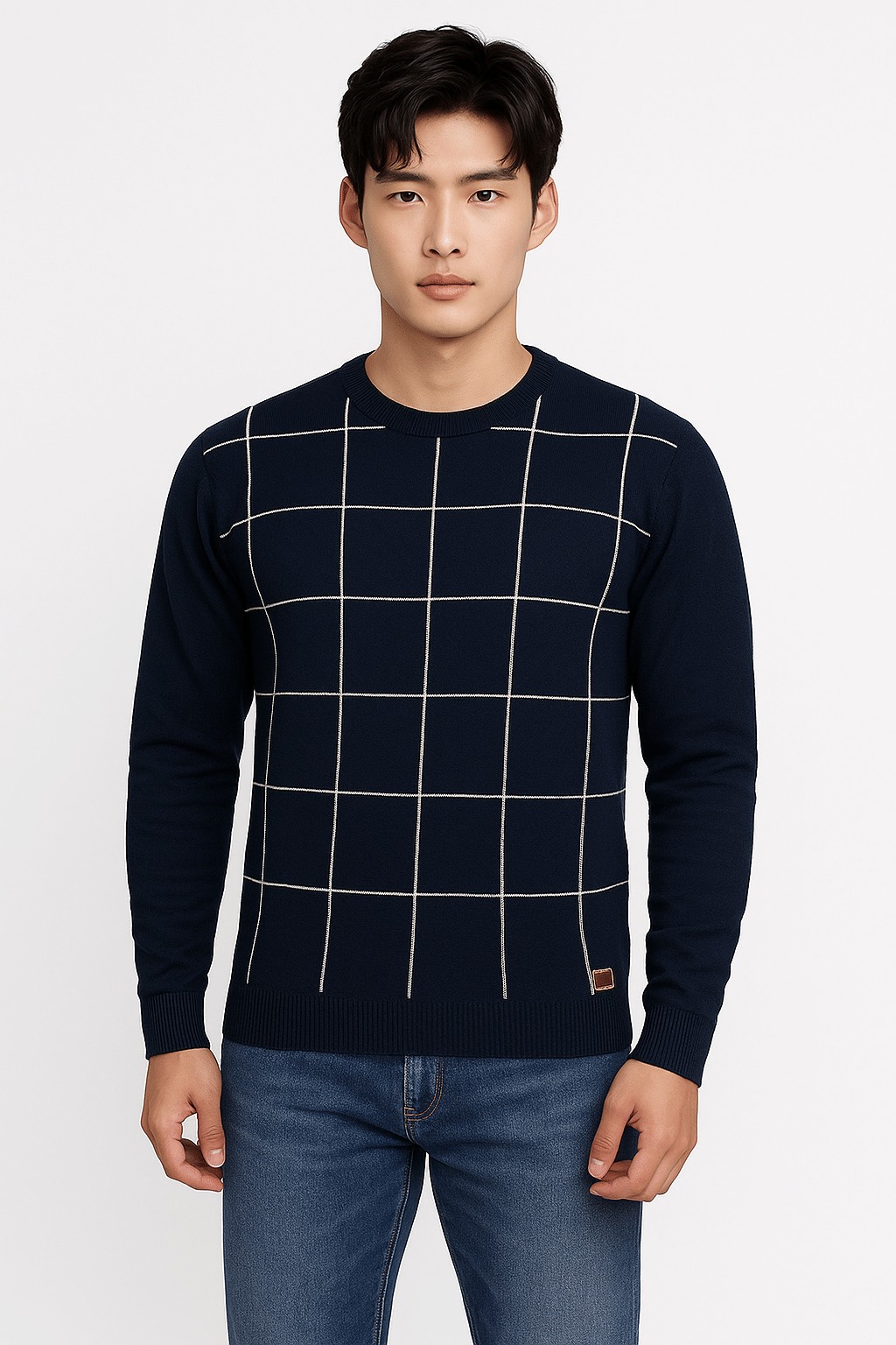     			MD By Mathra Dass Woollen Blend Round Neck Men's Full Sleeves Pullover Sweater - Navy Blue ( Pack of 1 )