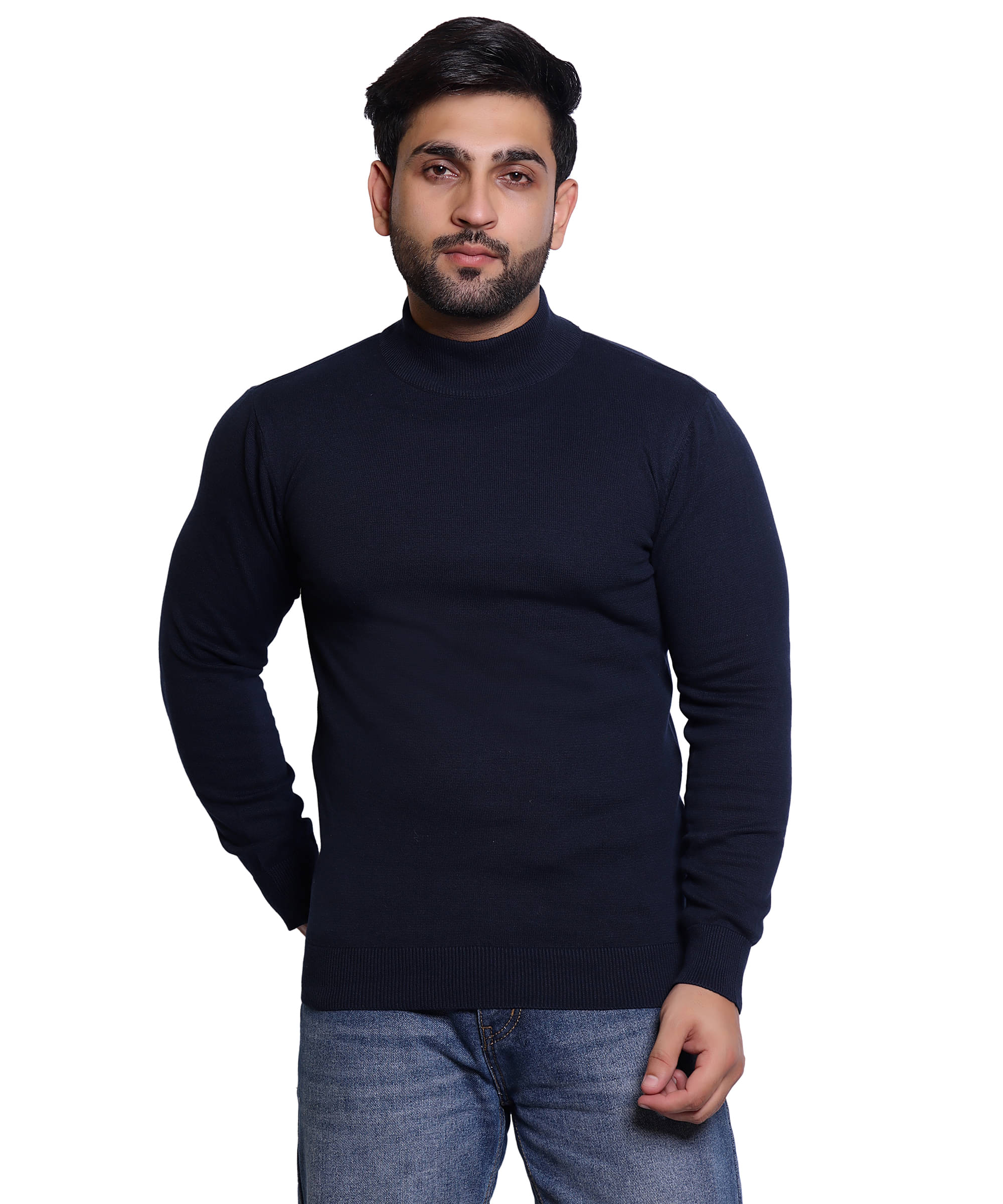     			MD By Mathra Dass Woollen Blend High Neck Men's Full Sleeves Pullover Sweater - Navy Blue ( Pack of 1 )