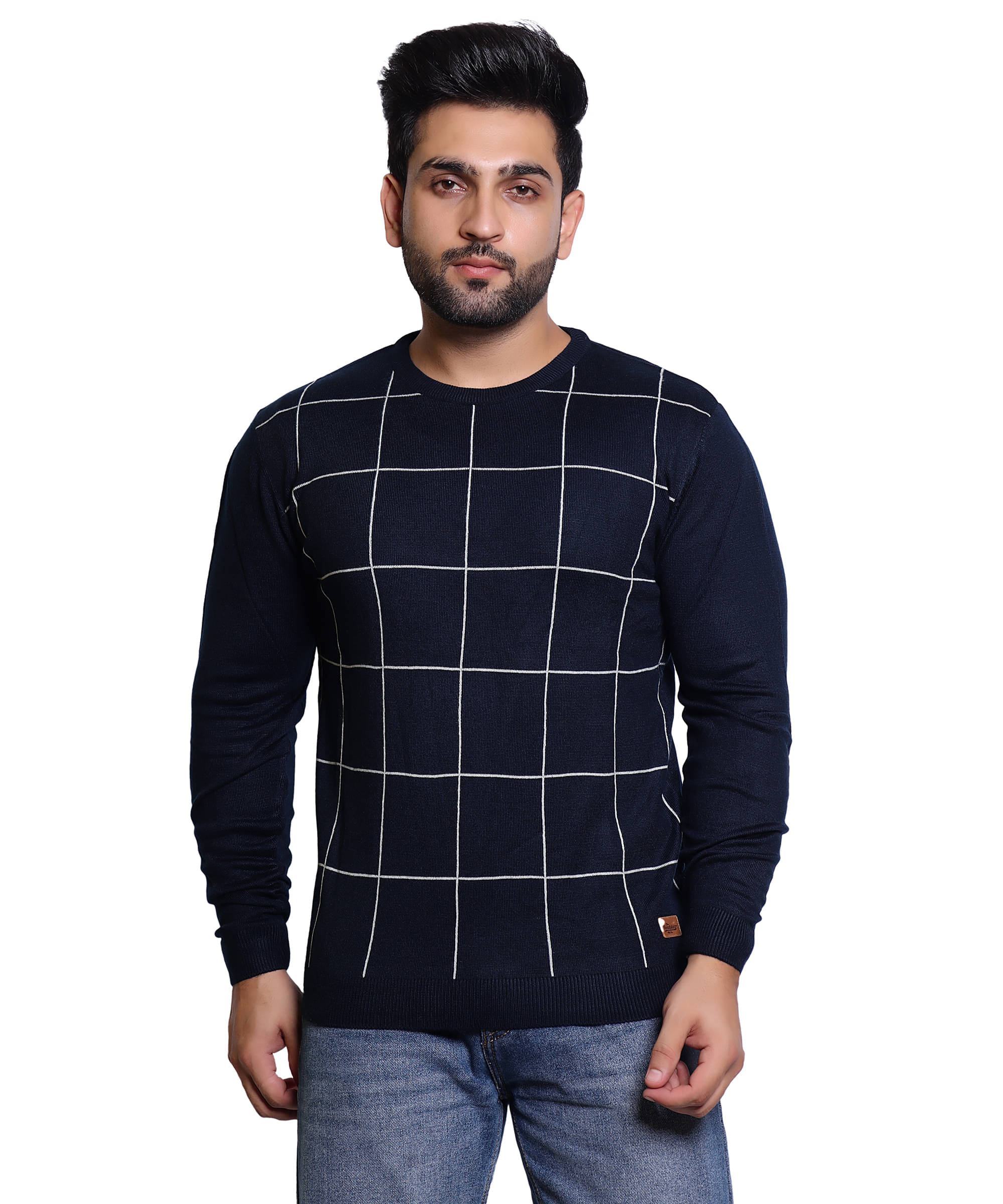     			MD By Mathra Dass Woollen Blend High Neck Men's Full Sleeves Pullover Sweater - Navy Blue ( Pack of 1 )