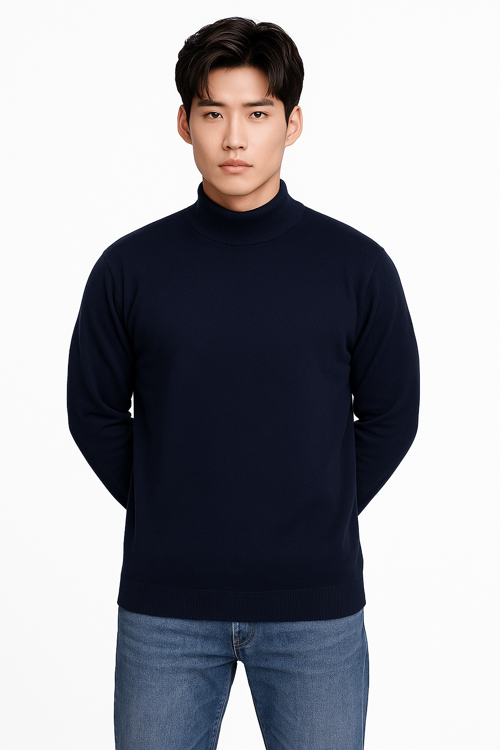     			MD By Mathra Dass Woollen Blend High Neck Men's Full Sleeves Pullover Sweater - Navy Blue ( Pack of 1 )