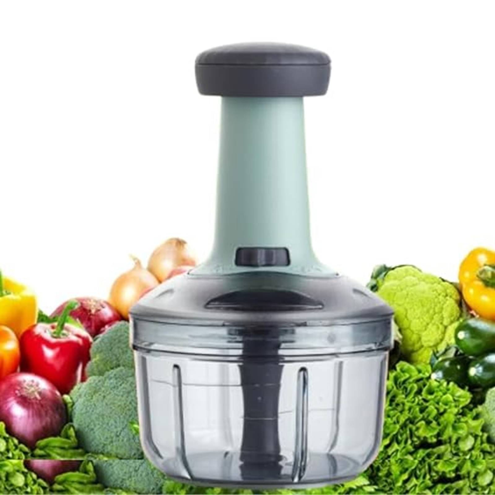     			Manual Push Chopper for Vegetables & Fruits, 650ML Hand Press Chopper with 3 Stainless Steel Blades | Multipurpose Food Cutter, BPA-Free, Easy to Use & Clean