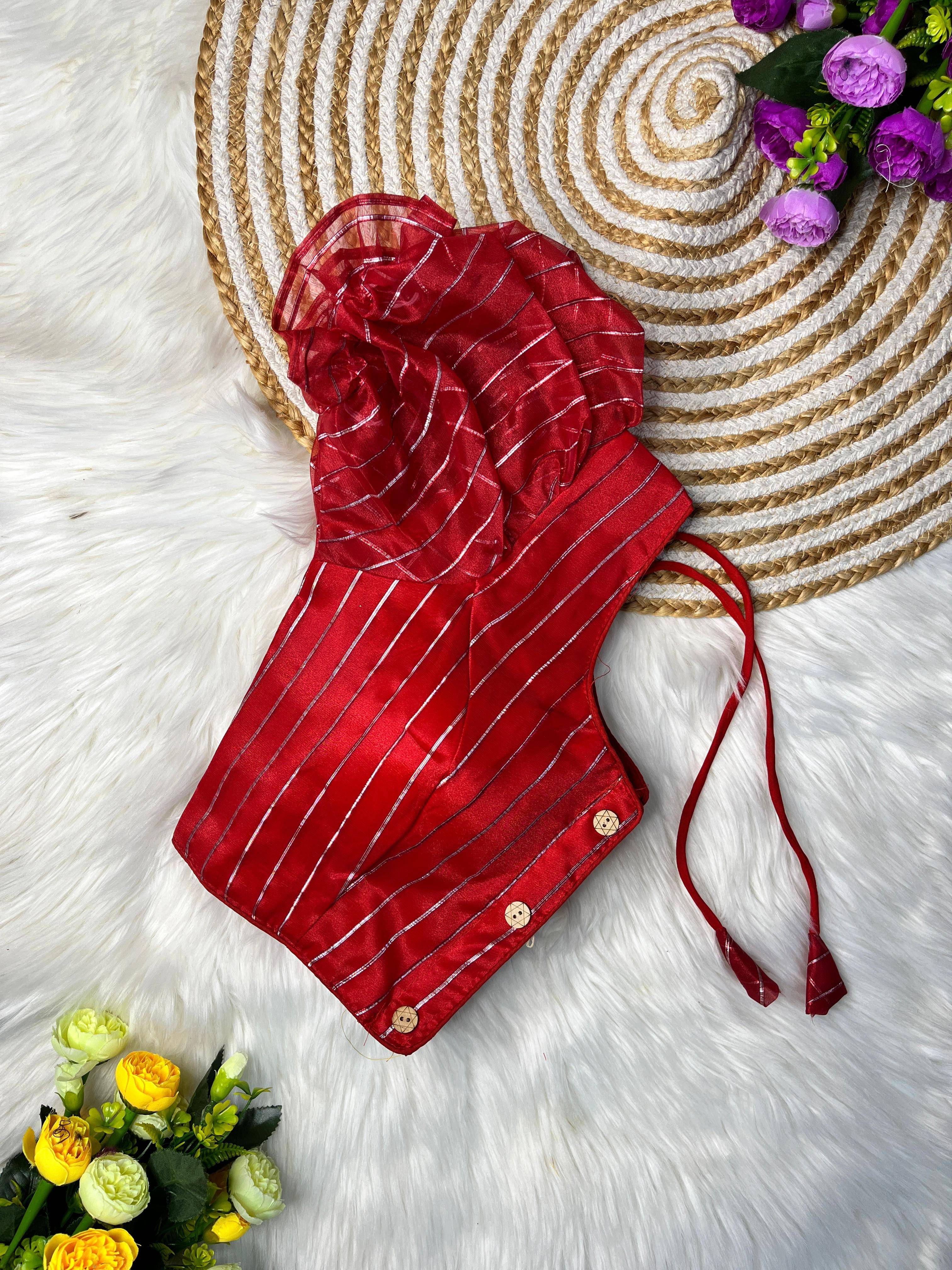 Murliwala Creation Art Silk Readymade with Pad U-Neck Women's Blouse ( Red ) Murliwala Creation Art Silk Readymade with Pad U-Neck Women's Blouse ( Red )